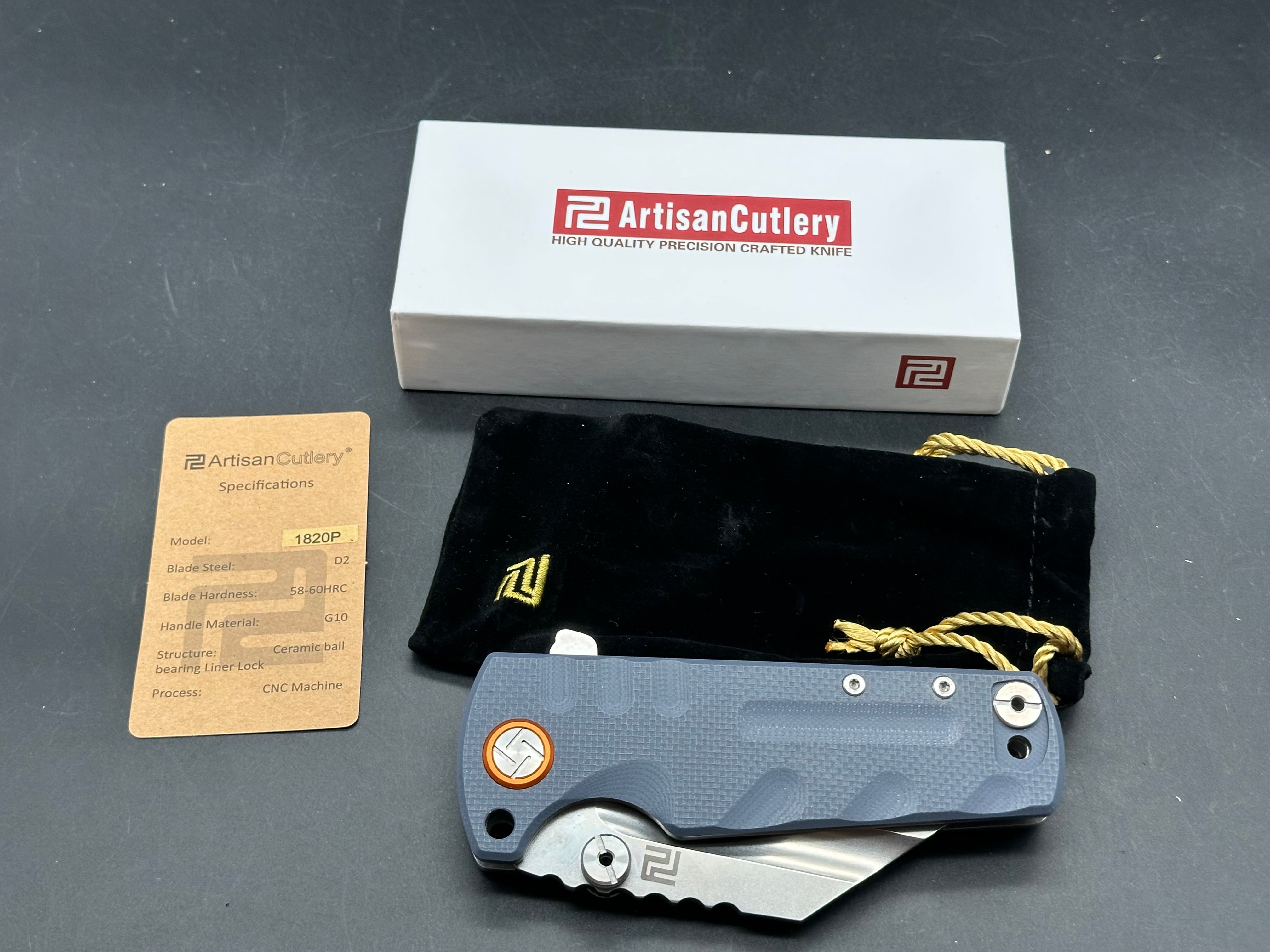 ARTISAN PROPONENT LINER LOCK KNIFE GRAY G10 HANDLE PLAIN D2 BLADE