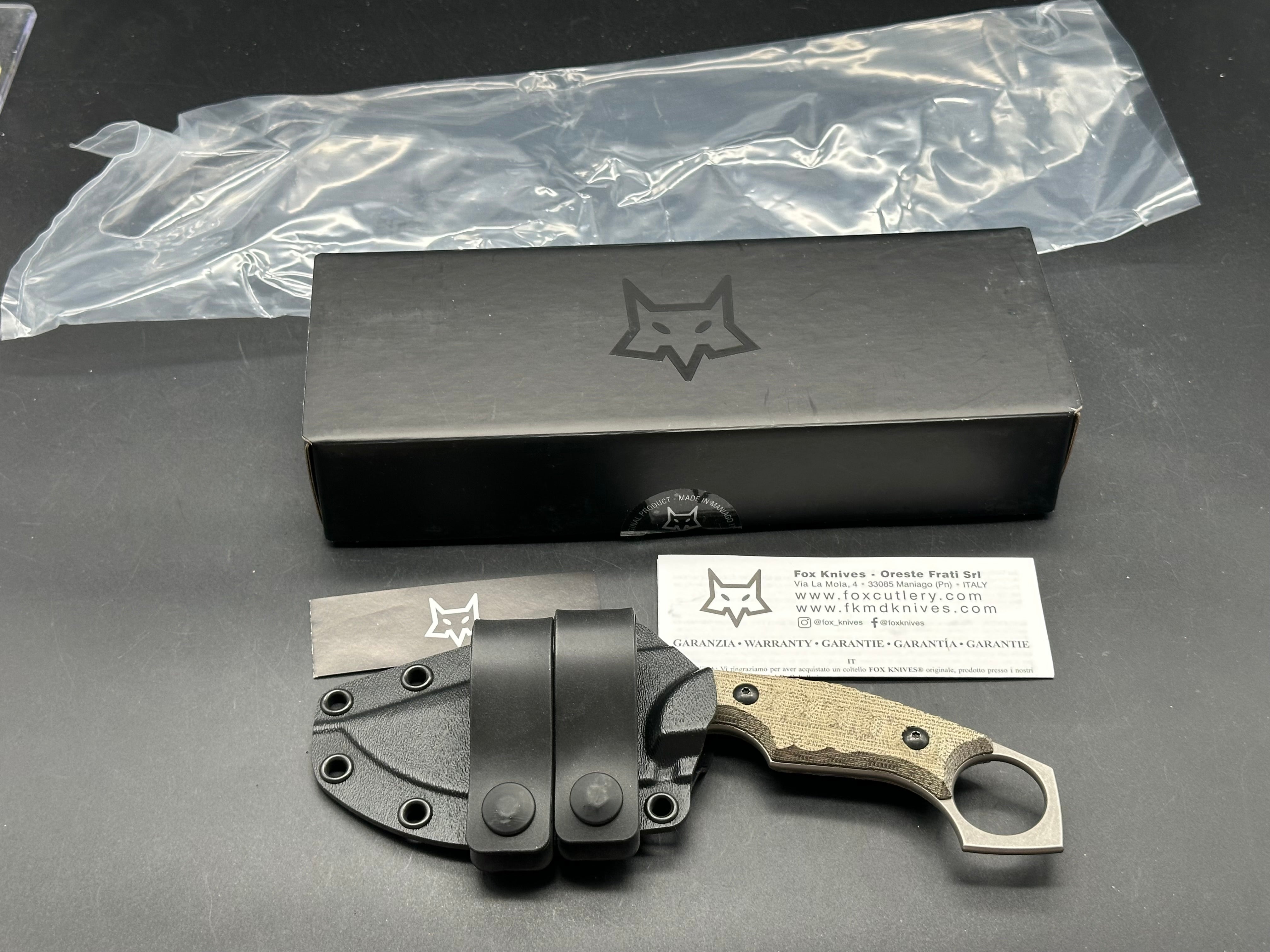 Fox Knives Monkey Thumper Fixed Blade Knife OD Green Micarta (3.5" Stonewash)