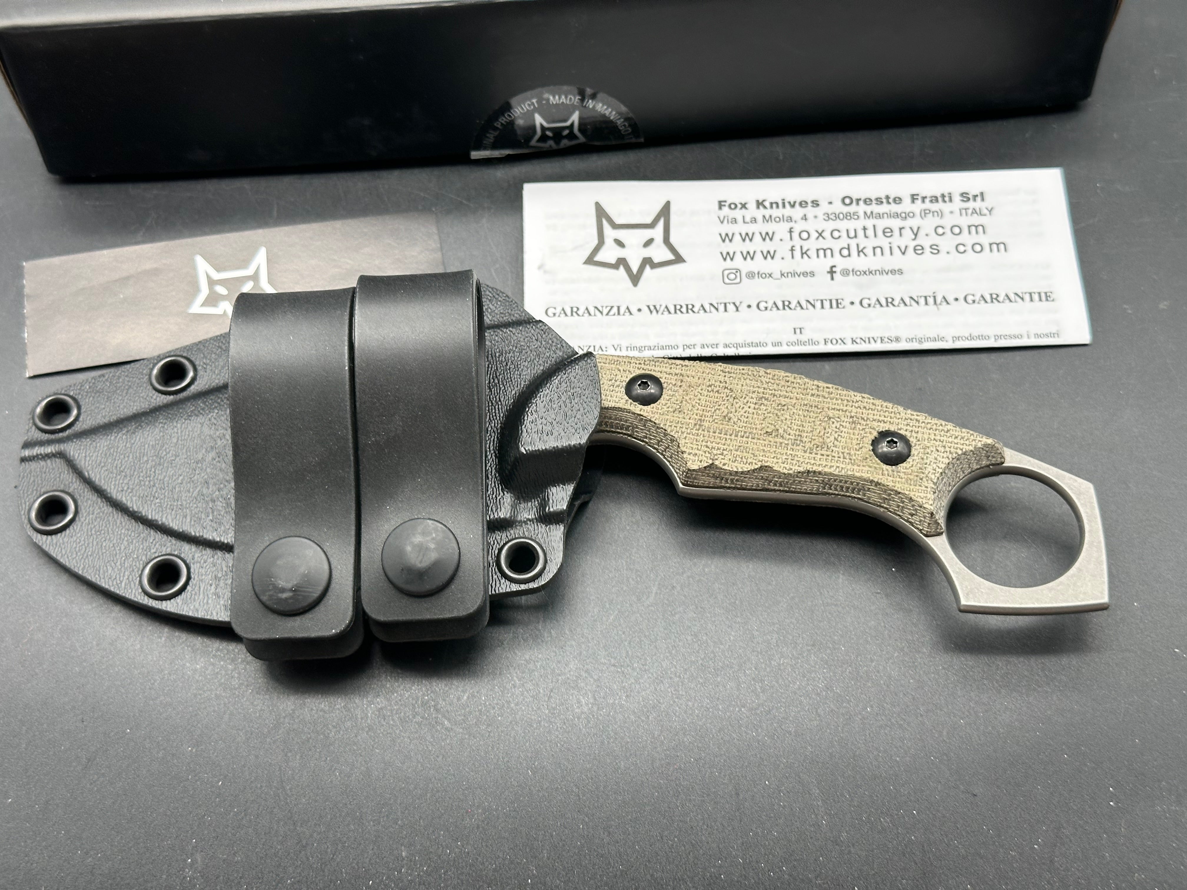 Fox Knives Monkey Thumper Fixed Blade Knife OD Green Micarta (3.5" Stonewash)