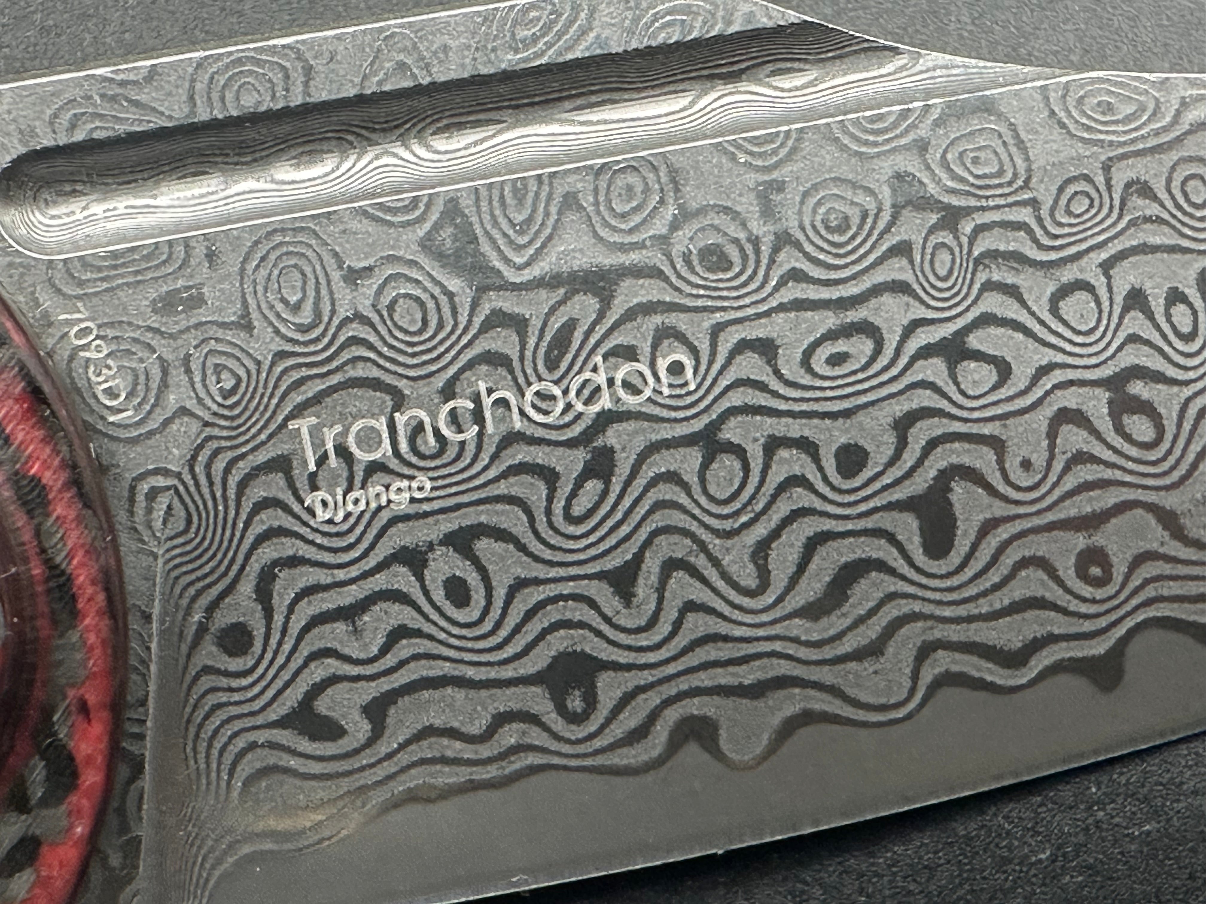 SHIELDON TRANCHODON RED CF/G10 HANDLE REVERSE TANTO DAMASCUS