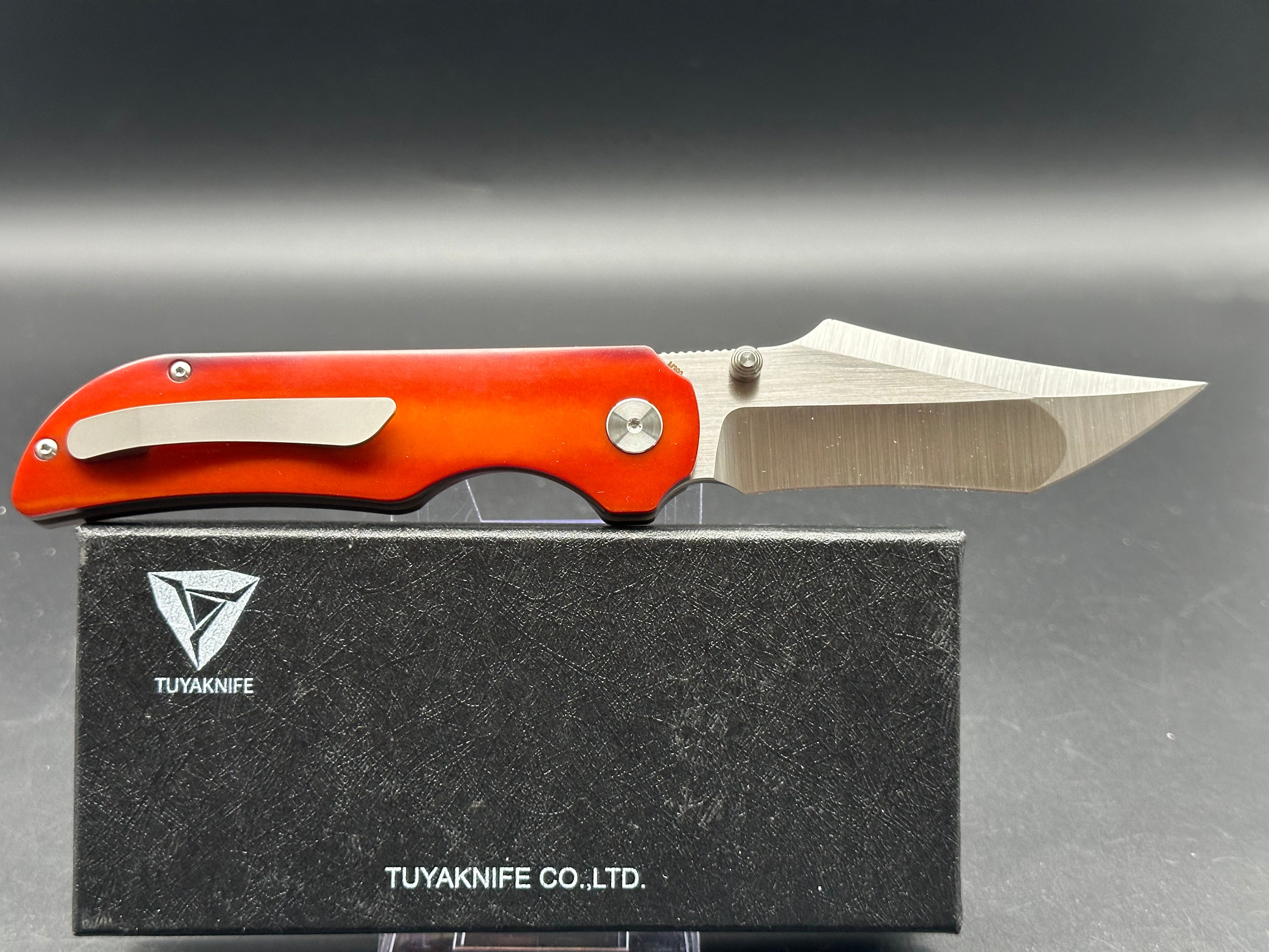 TUYA WOLF FOLDING KNIFE ORANGE MICARTA HANDLE M390
