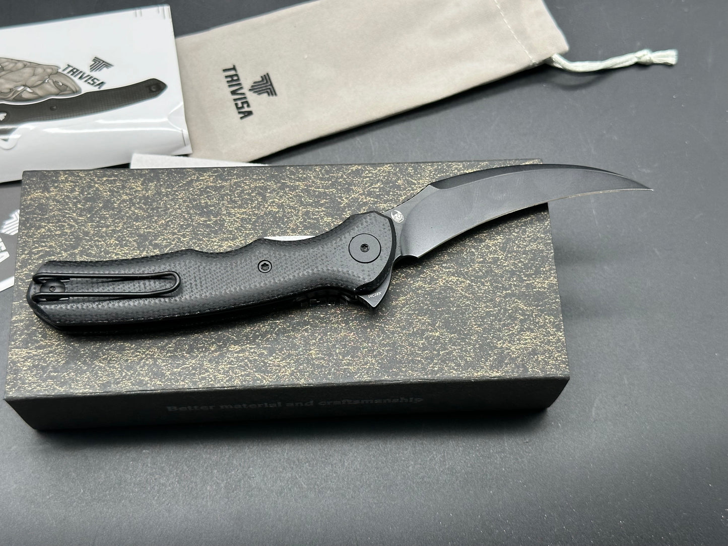 Trivisa Lacerta 14C28N Steel Blade,Black Micarta Handle