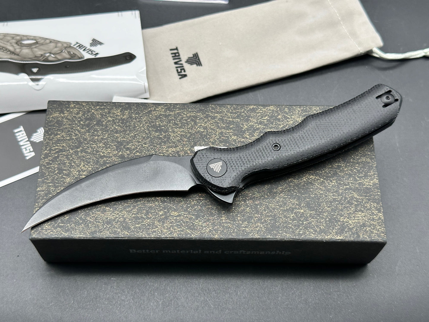 Trivisa Lacerta 14C28N Steel Blade,Black Micarta Handle