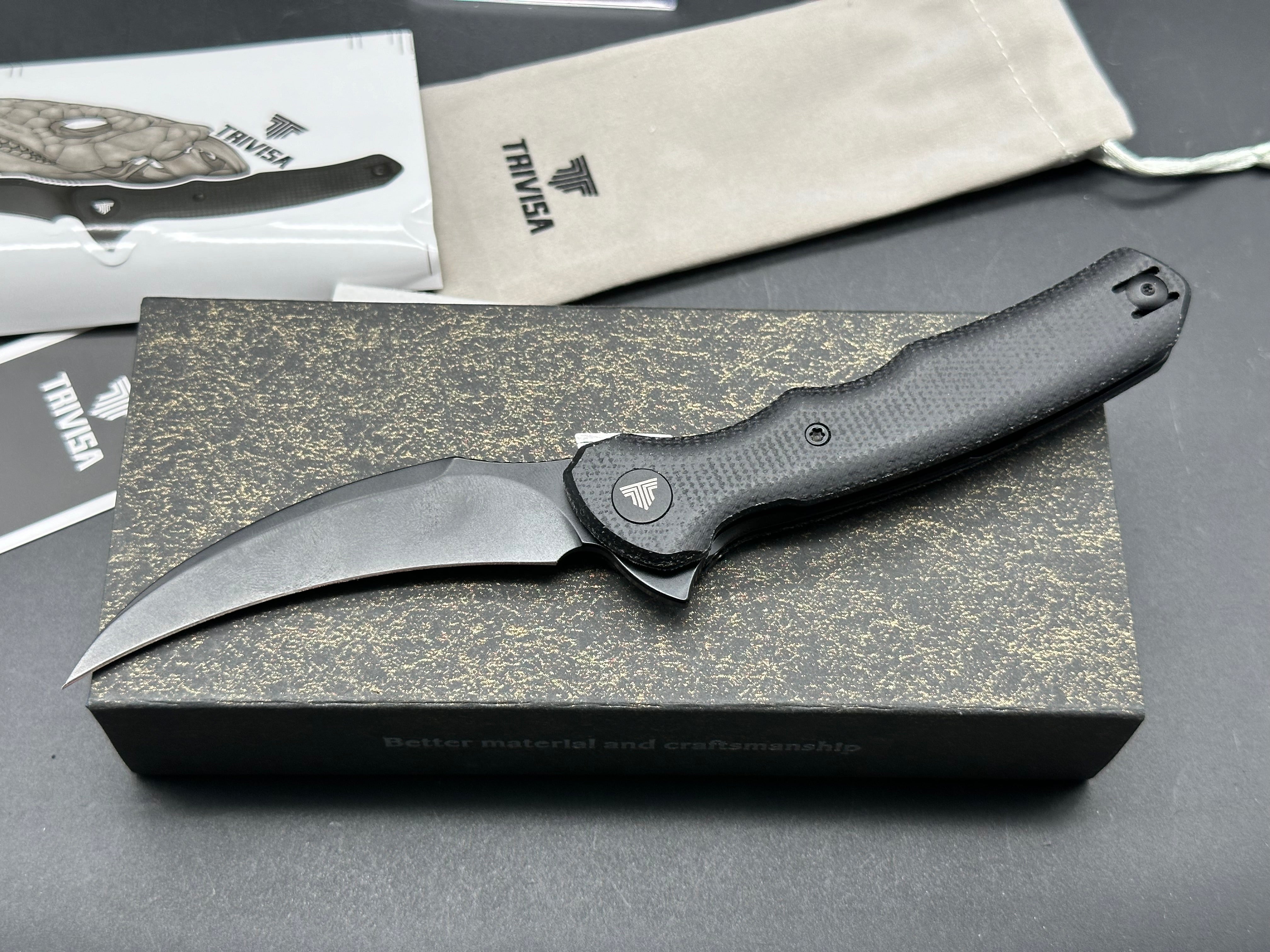 Trivisa Lacerta 14C28N Steel Blade,Black Micarta Handle