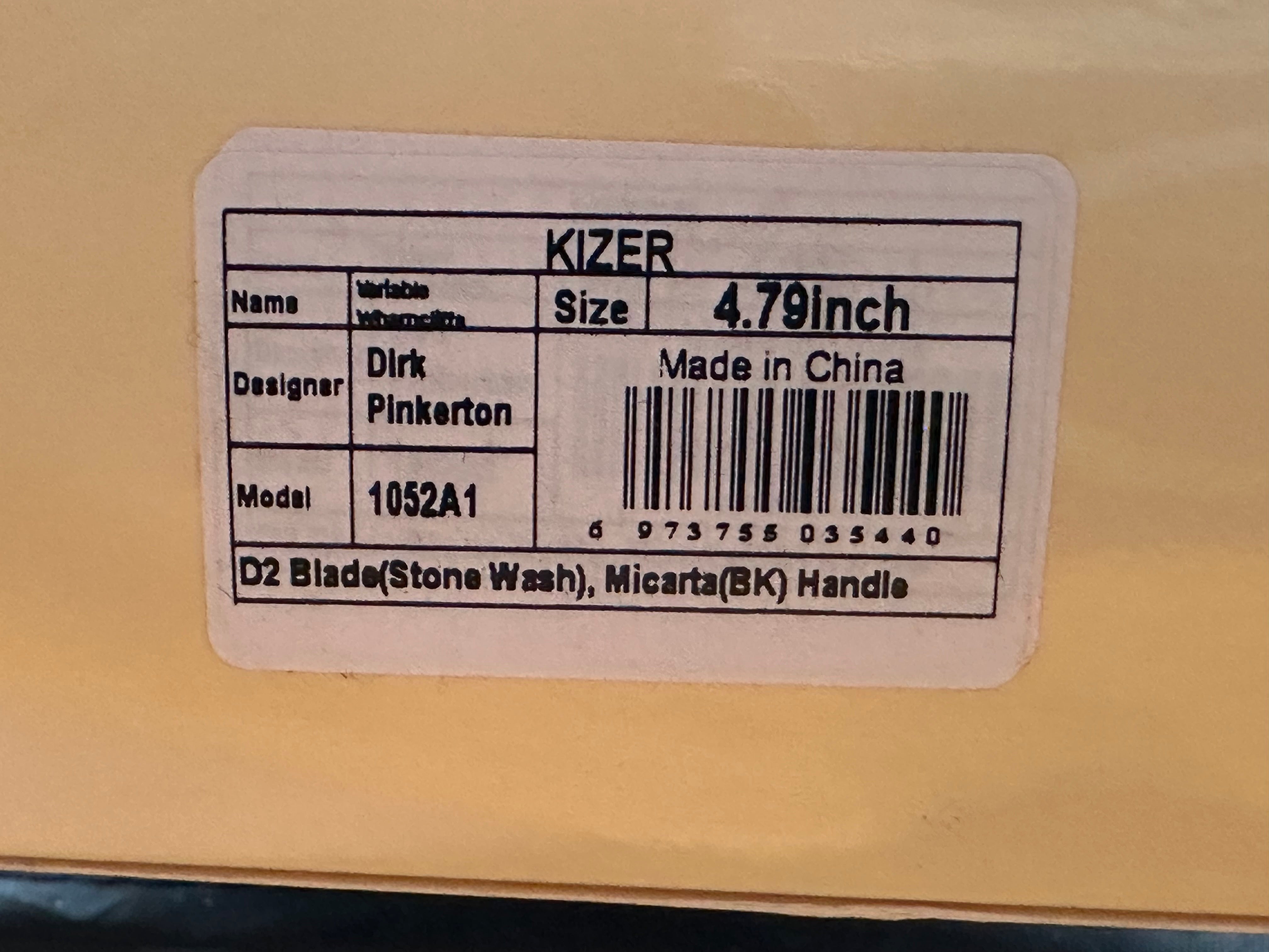 Kizer Variable Wharncliffe Fixed Blade Knife Black Micarta (3.43" Satin)