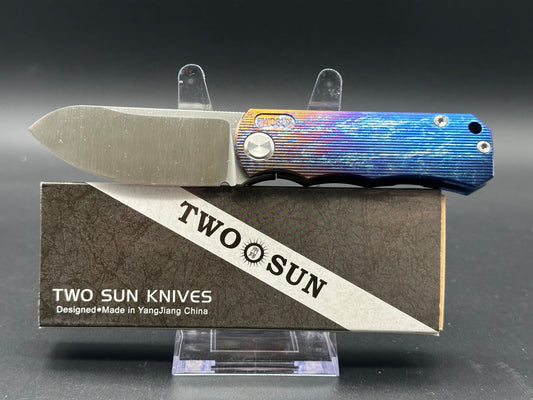 TWOSUN TS349 M390 COLORFOLDING KNIFE COLOR TITANIUM HANDLE D2 CLIP POINT PLAIN EDGE