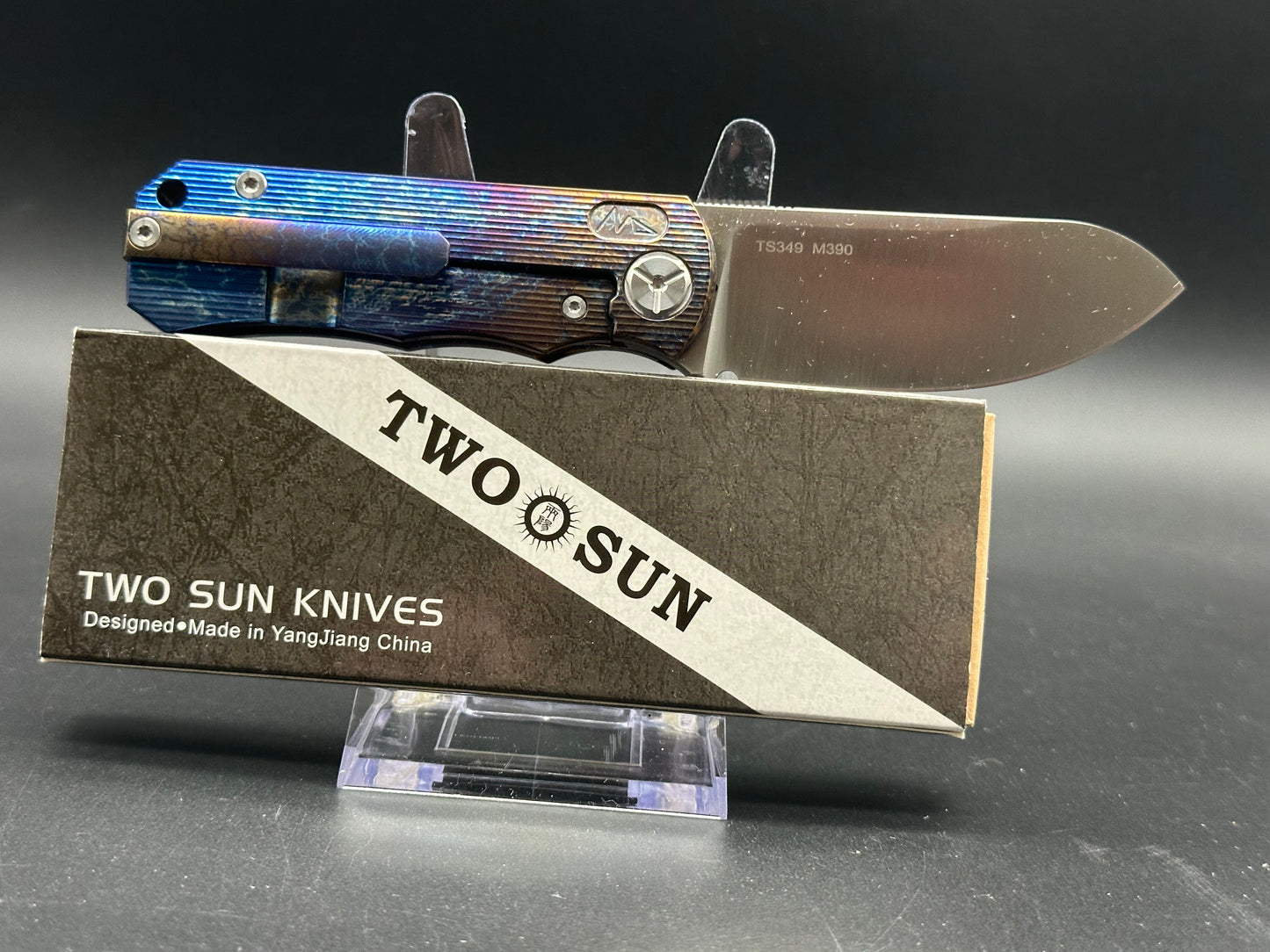 TWOSUN TS349 M390 COLORFOLDING KNIFE COLOR TITANIUM HANDLE D2 CLIP POINT PLAIN EDGE