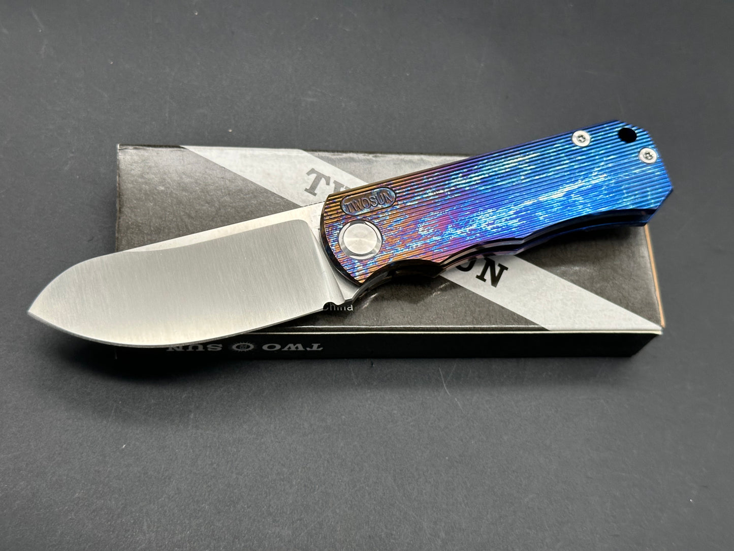 TWOSUN TS349 M390 COLORFOLDING KNIFE COLOR TITANIUM HANDLE D2 CLIP POINT PLAIN EDGE