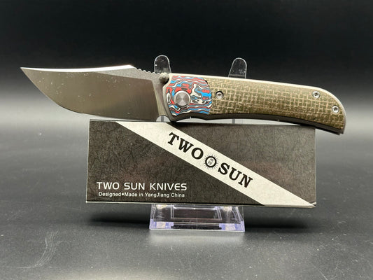 TwoSun TS301 micarta/CF handle w/14C28N blade