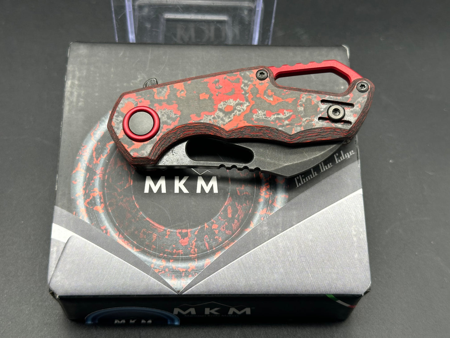 MKM Isonzo Folding Knife Lava Flow Fat Carbon Stonewash Hawkbill SMKW Exclusive