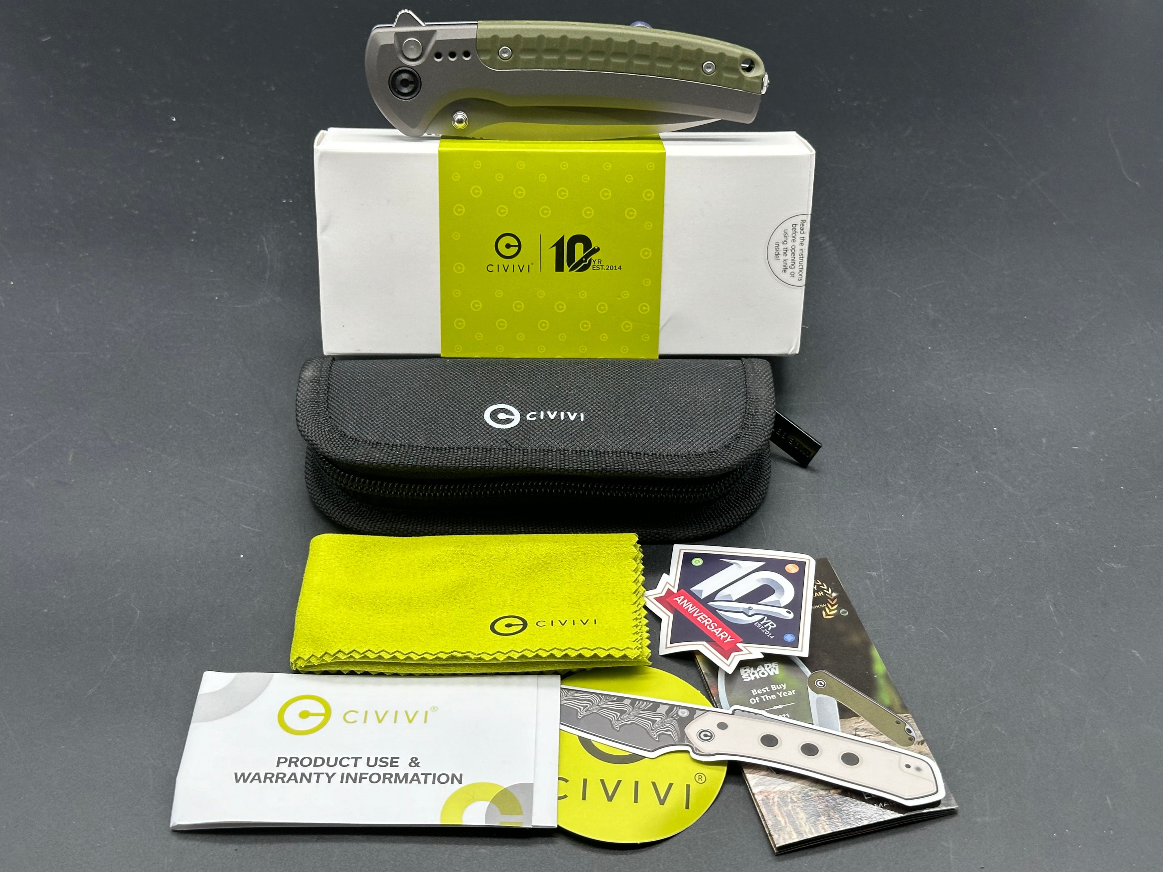 CIVIVI SENTINEL STRIKE II GRAY ALUMINUM/OD GREEN HANDLE NITROV PLAIN EDGE