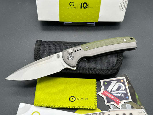 CIVIVI SENTINEL STRIKE II GRAY ALUMINUM/OD GREEN HANDLE NITROV PLAIN EDGE