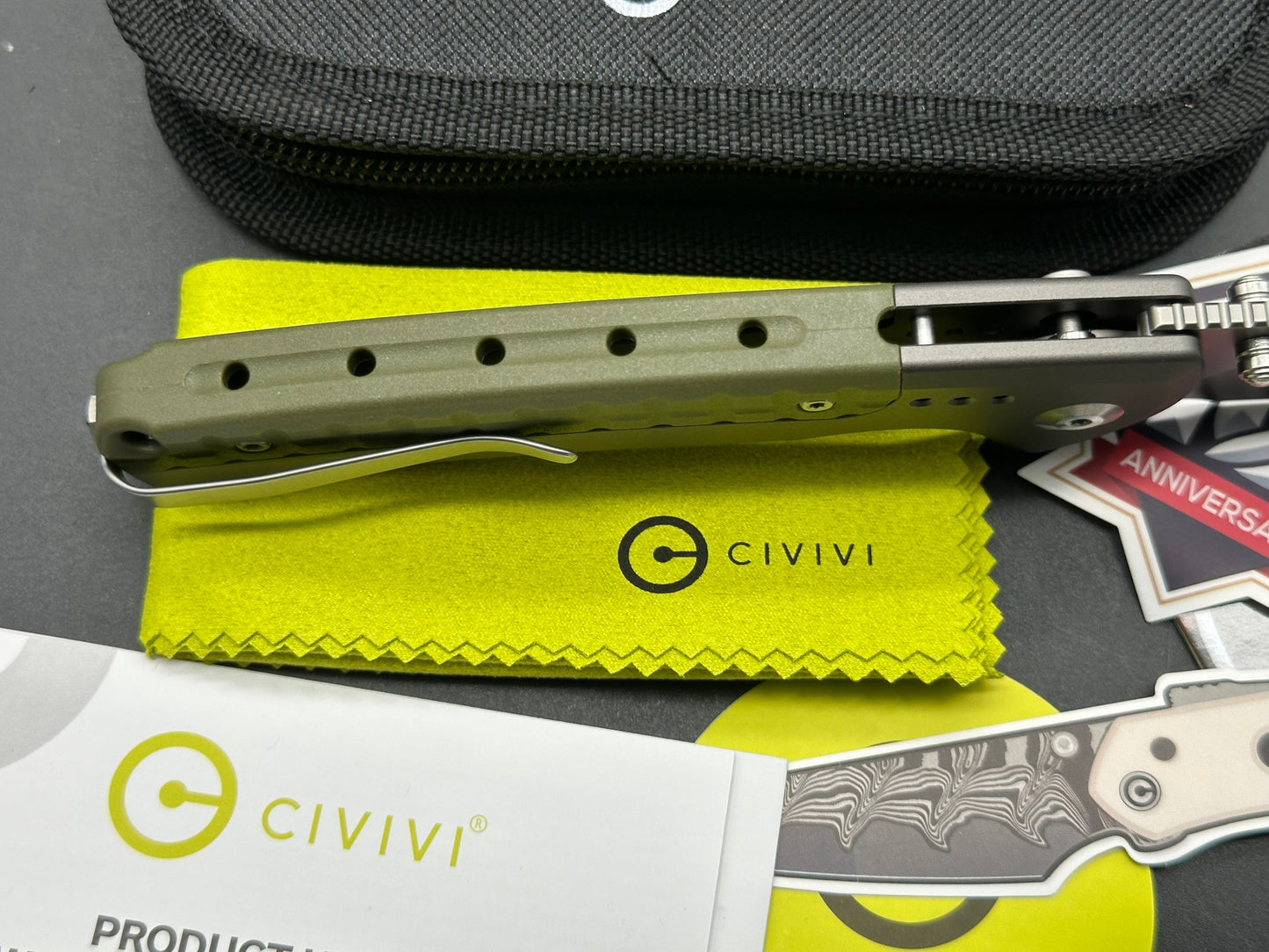 CIVIVI SENTINEL STRIKE II GRAY ALUMINUM/OD GREEN HANDLE NITROV PLAIN EDGE