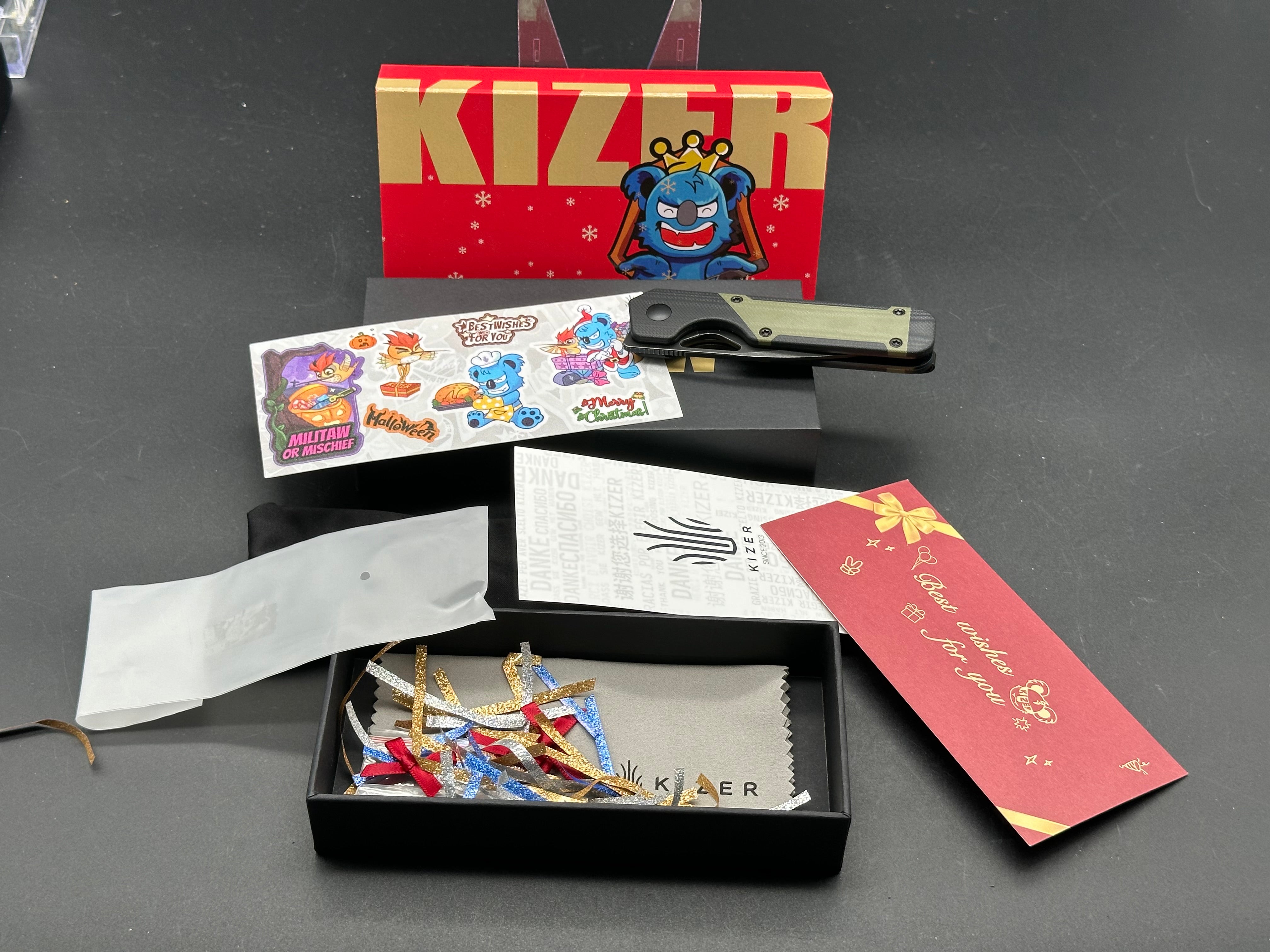 Kizer Mini Militaw 2.82 inch D2 Blade Black & Green G10 Handle
