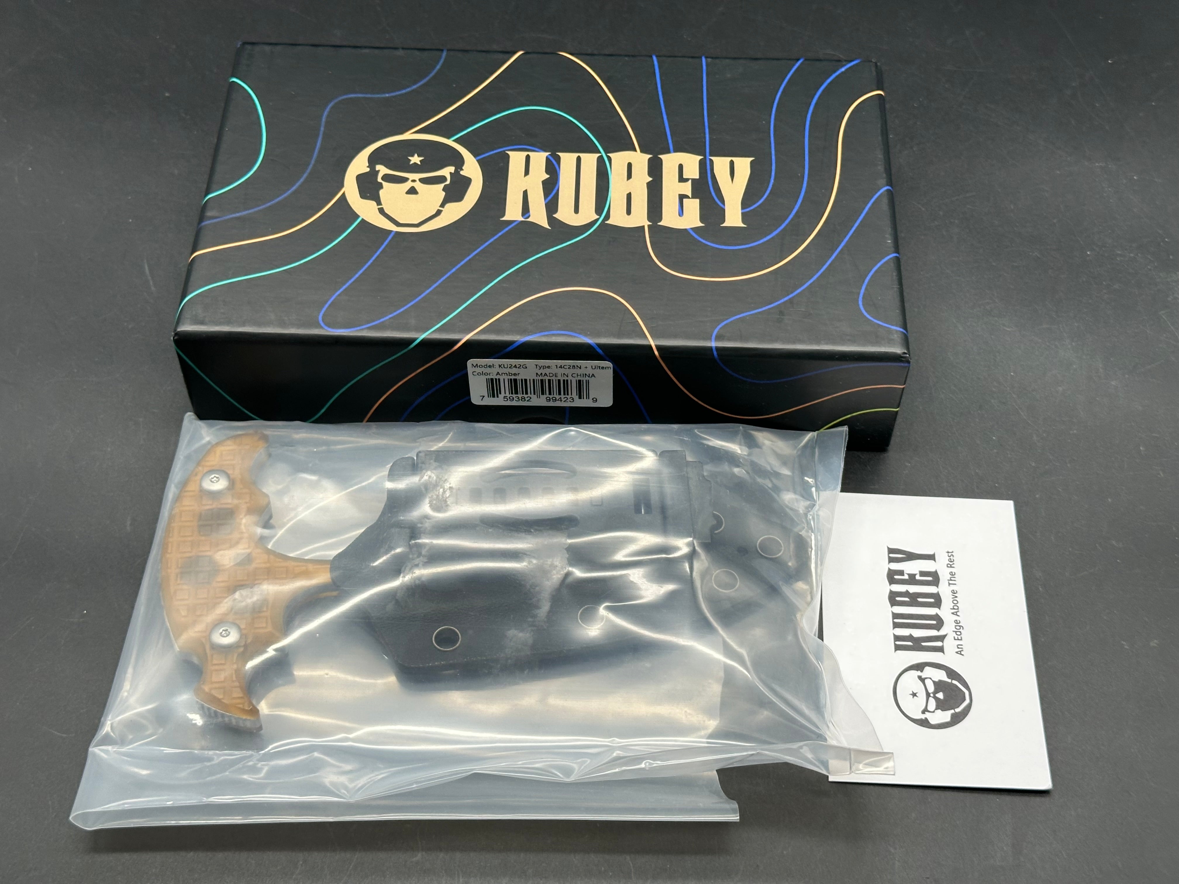 KUBEY MEDUSA FIXED BLADE KNIFE ULTEM HANDLE 14C28N SPEAR POINT PLAIN EDGE