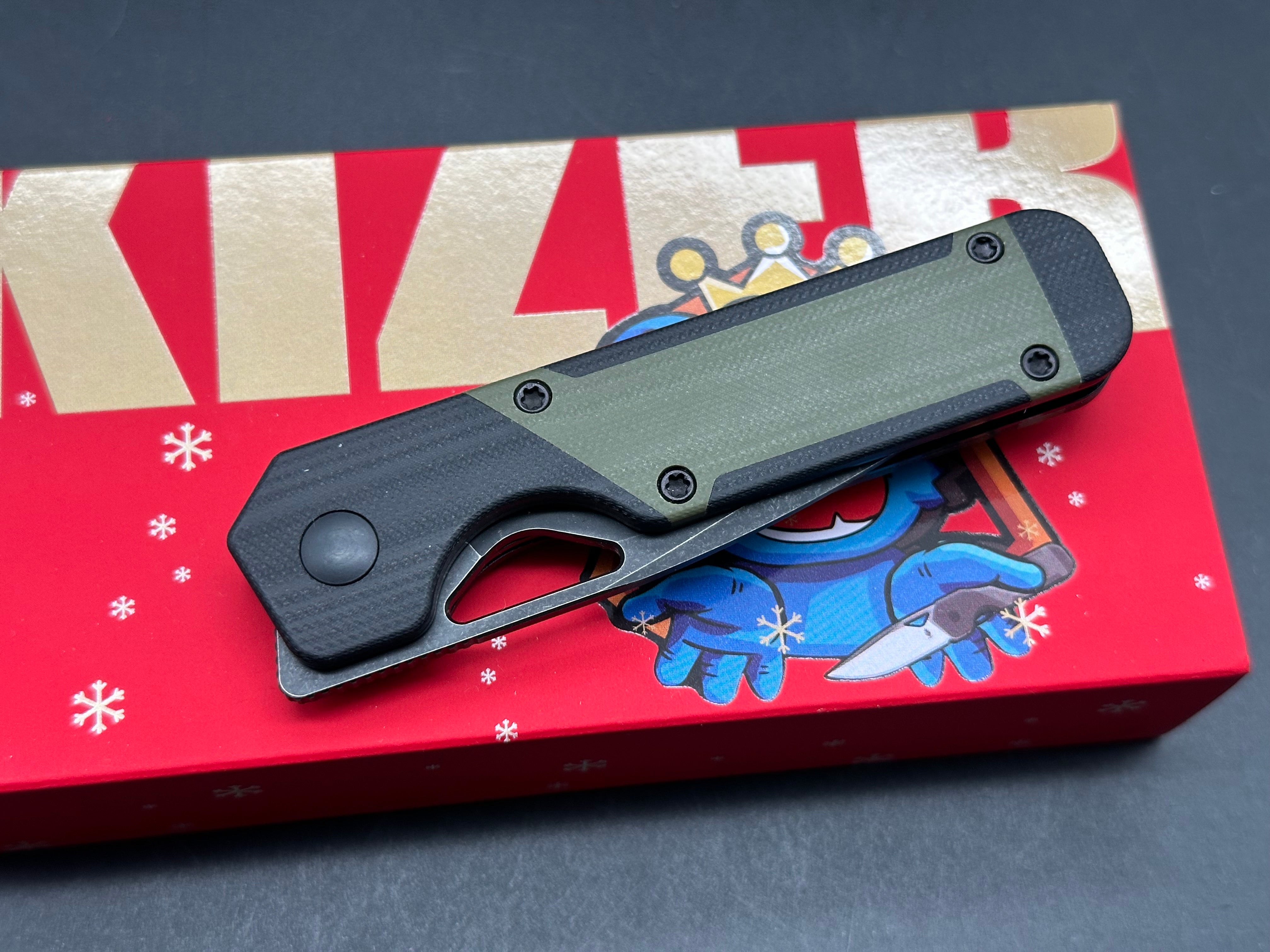 Kizer Mini Militaw 2.82 inch D2 Blade Black & Green G10 Handle
