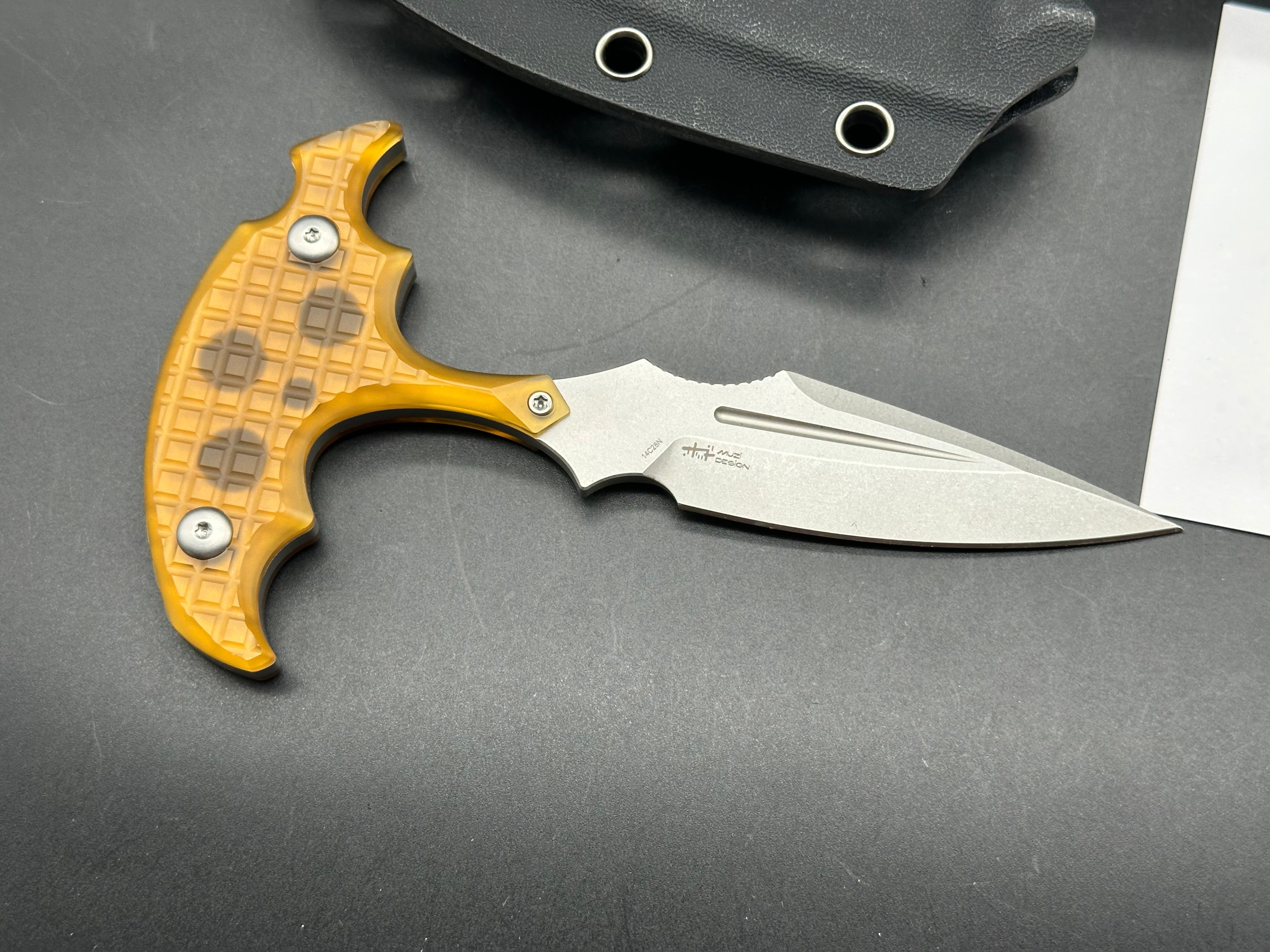 KUBEY MEDUSA FIXED BLADE KNIFE ULTEM HANDLE 14C28N SPEAR POINT PLAIN EDGE