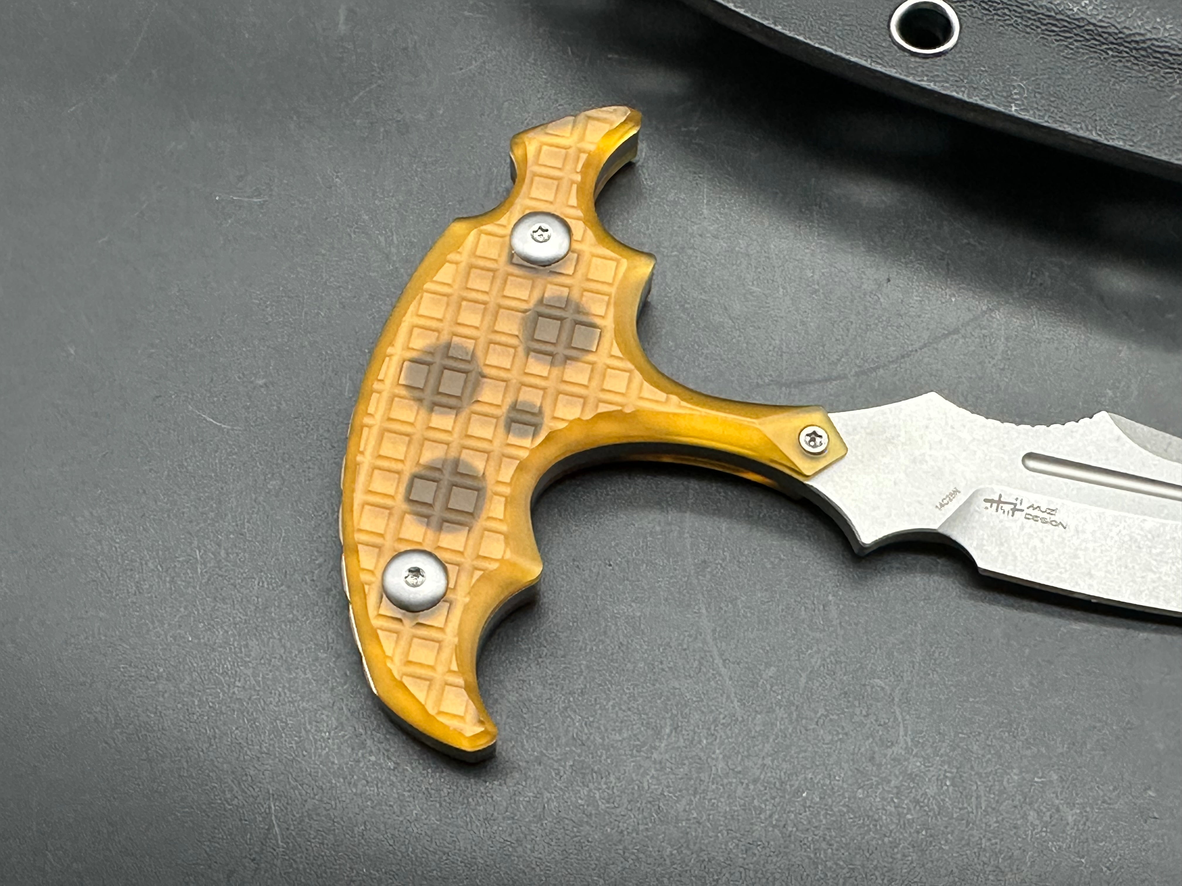 KUBEY MEDUSA FIXED BLADE KNIFE ULTEM HANDLE 14C28N SPEAR POINT PLAIN EDGE