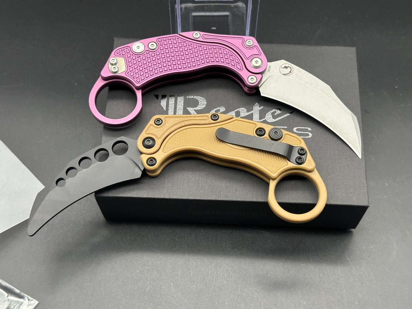 REATE EXO-K V3 BUTTON LOCK FOLDING KNIFE PURPLE ALUMINUM HANDLE N690 STONEWASHED BLADE W/TRAINER