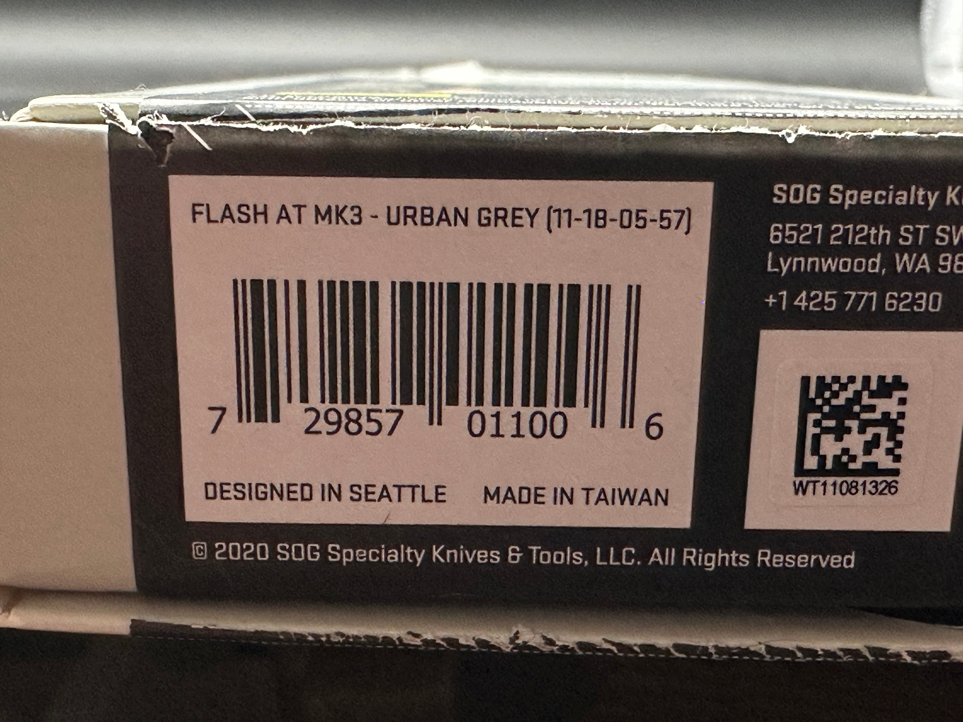 Sog Flash AT MK3 urban grey handle w/D2 blade