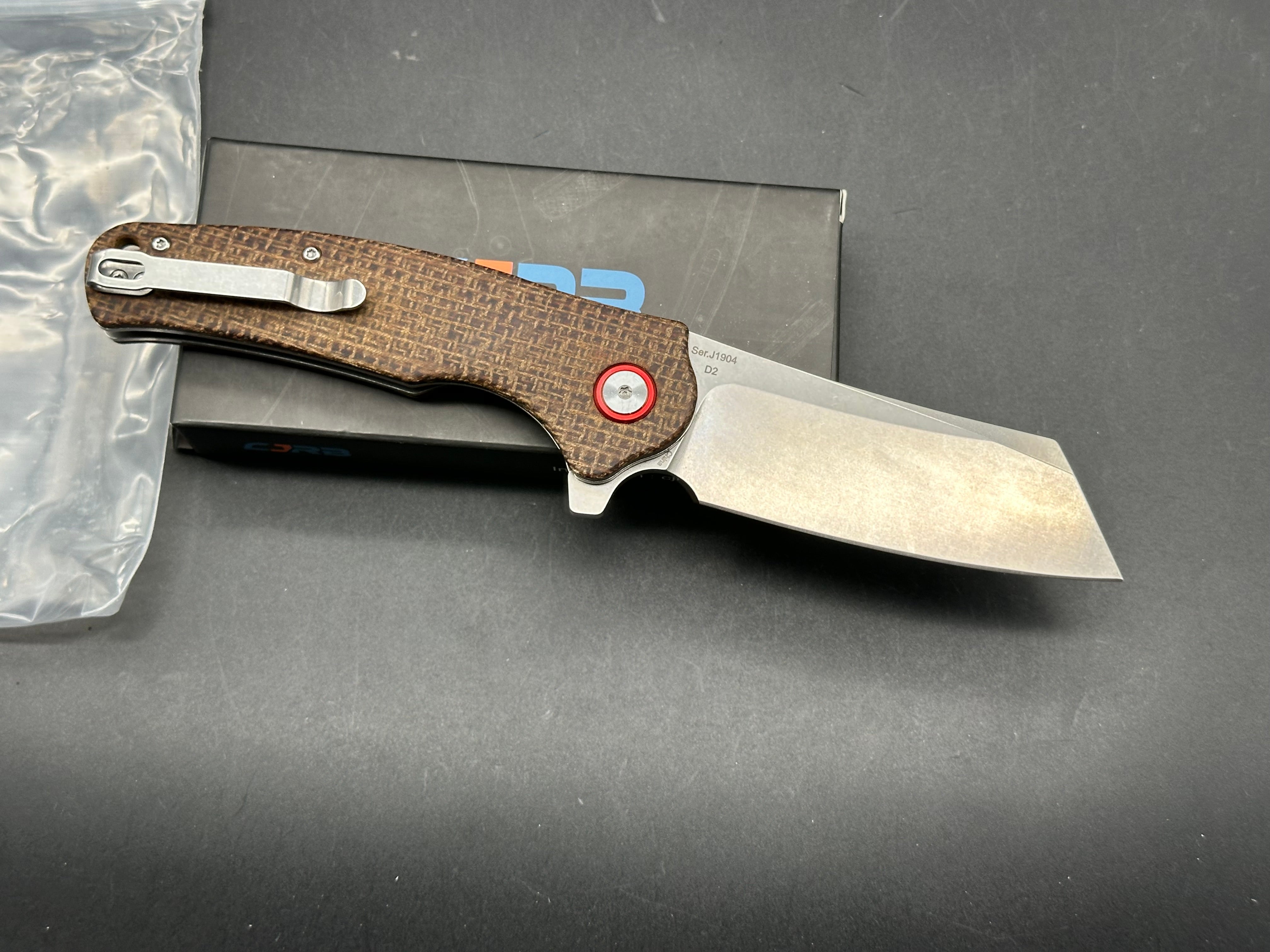 CJRB Crag brown micarta handle w/D2 blade (Knife Center Exclusive)