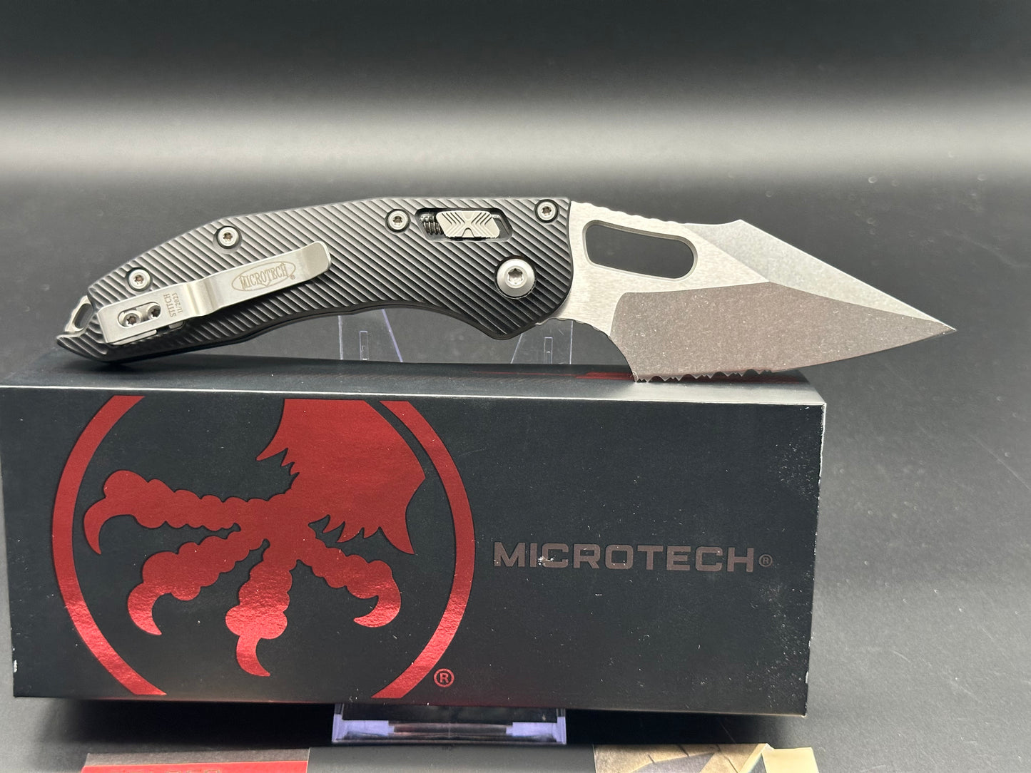 Microtech Stitch RAM-LOCK S/E fluted stonewash partial serrated