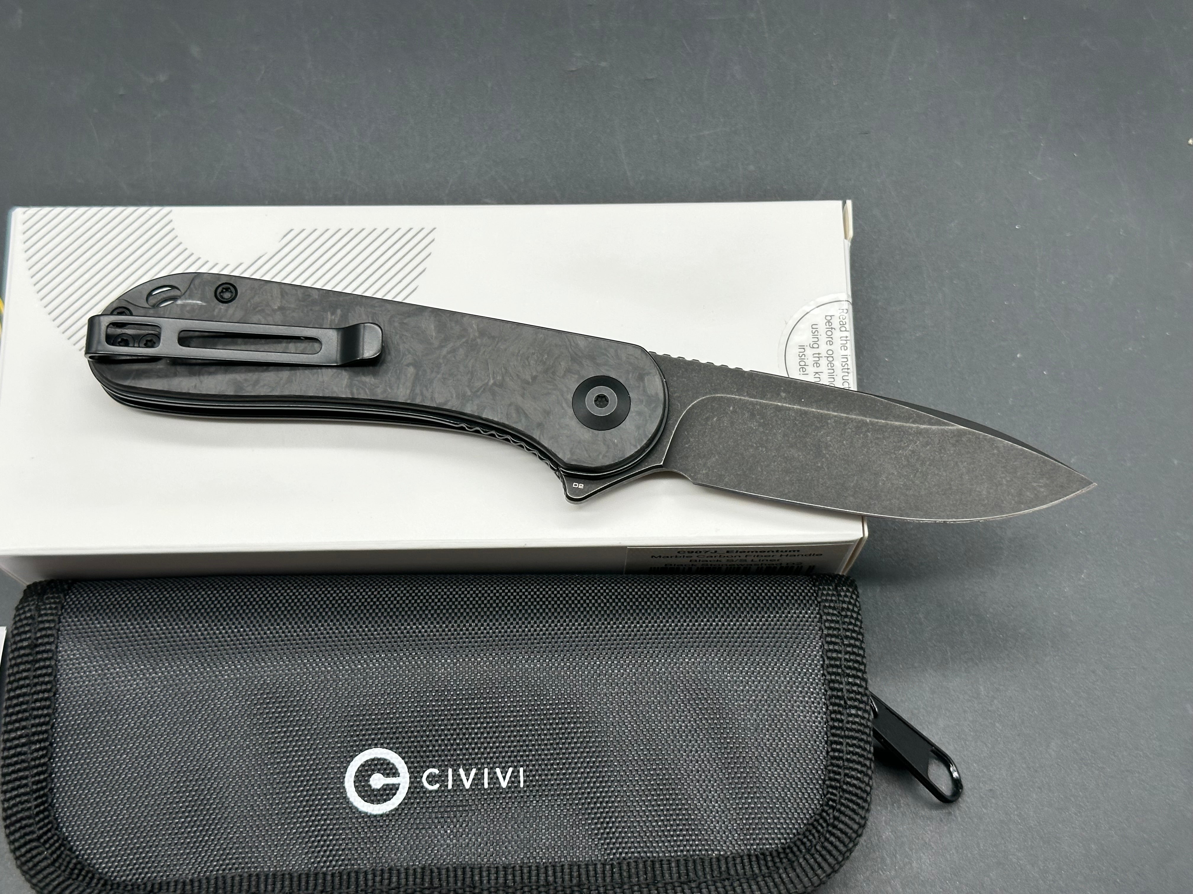CIVIVI Elementum Liner Lock Knife Marble Carbon Fiber (2.9" Black Stonewash)