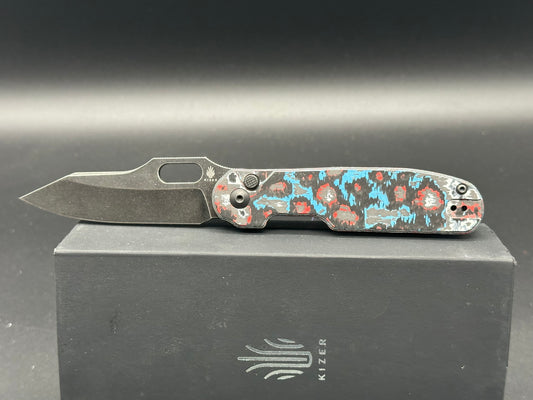 Kizer Cormorant Plunge Lock Knife Blue/Black FatCarbon (3.15" Black ELMAX)