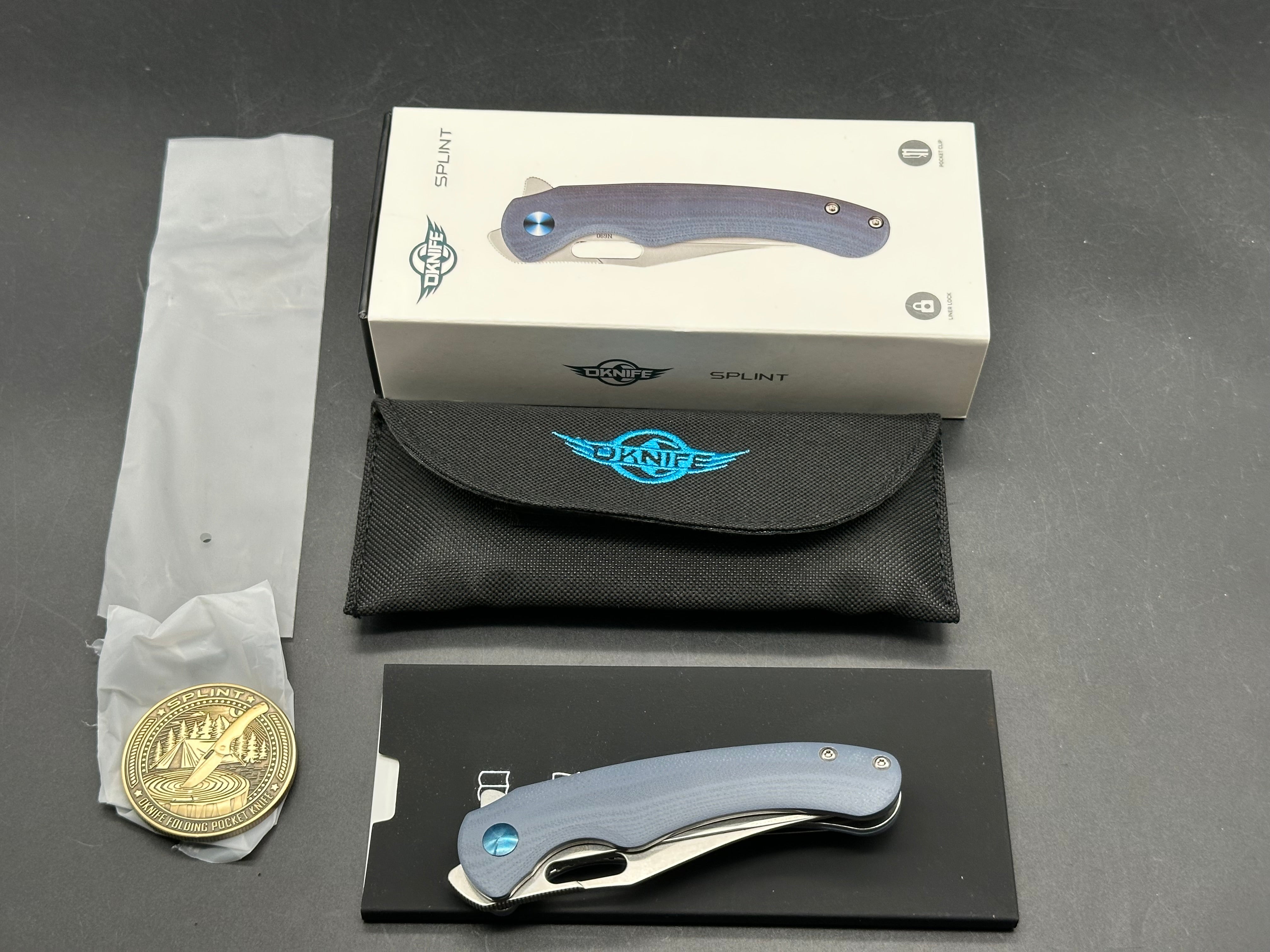 Oknife Splint Flipper Knife 2.97" Stonewashed N690 Clip Point Blade, Gray (Blue) G10 Handles, Liner Lock