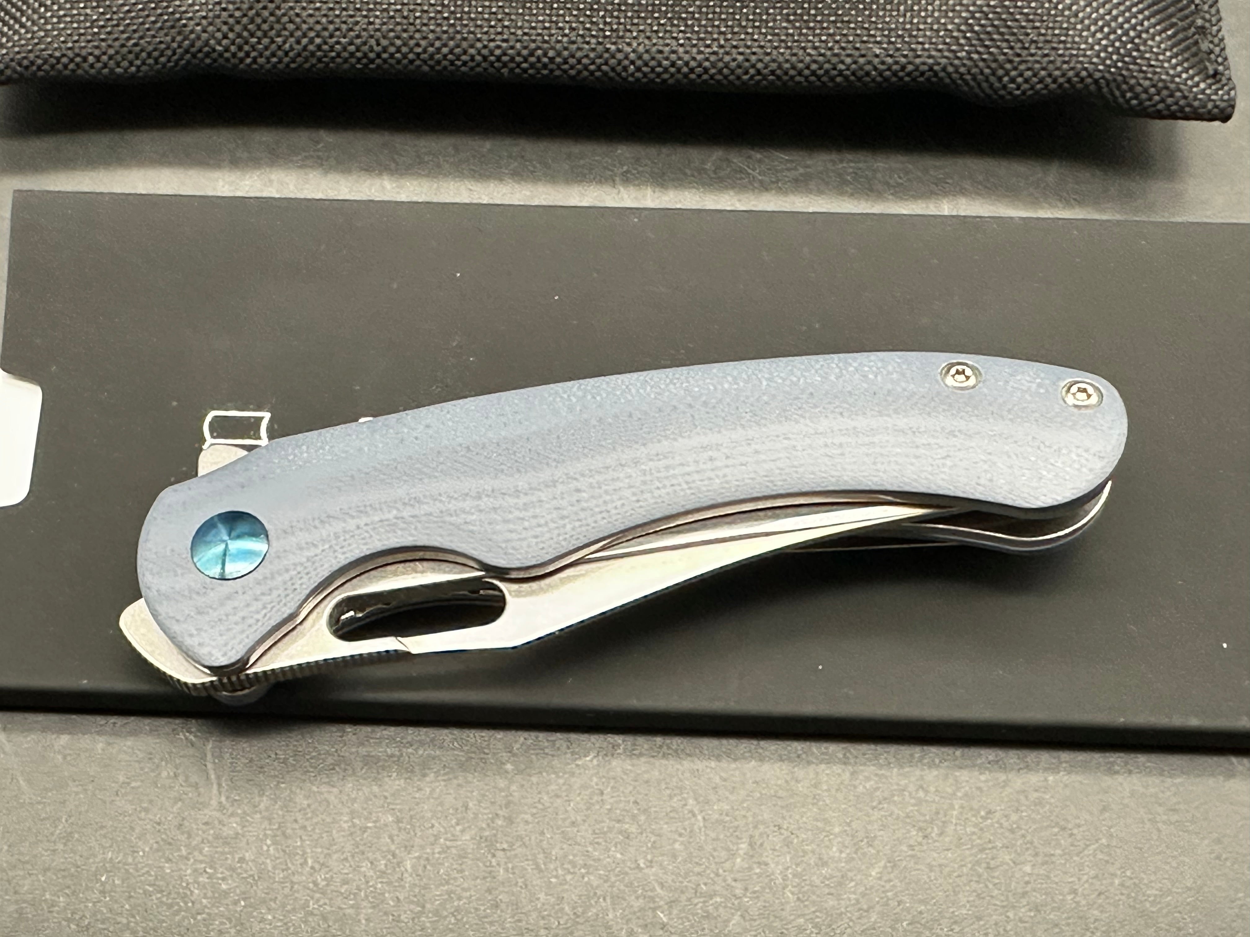 Oknife Splint Flipper Knife 2.97" Stonewashed N690 Clip Point Blade, Gray (Blue) G10 Handles, Liner Lock