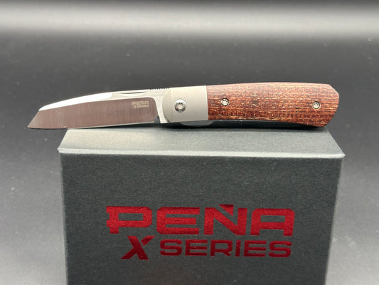 Pena Knives X-Series Apache Front Flipper Knife Brown Micarta (2.75" Satin)