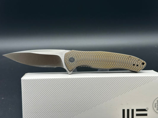 WE Knife Co. Kitefin Frame Lock Knife Gold Patterned Ti (3.24" Satin) 2001C