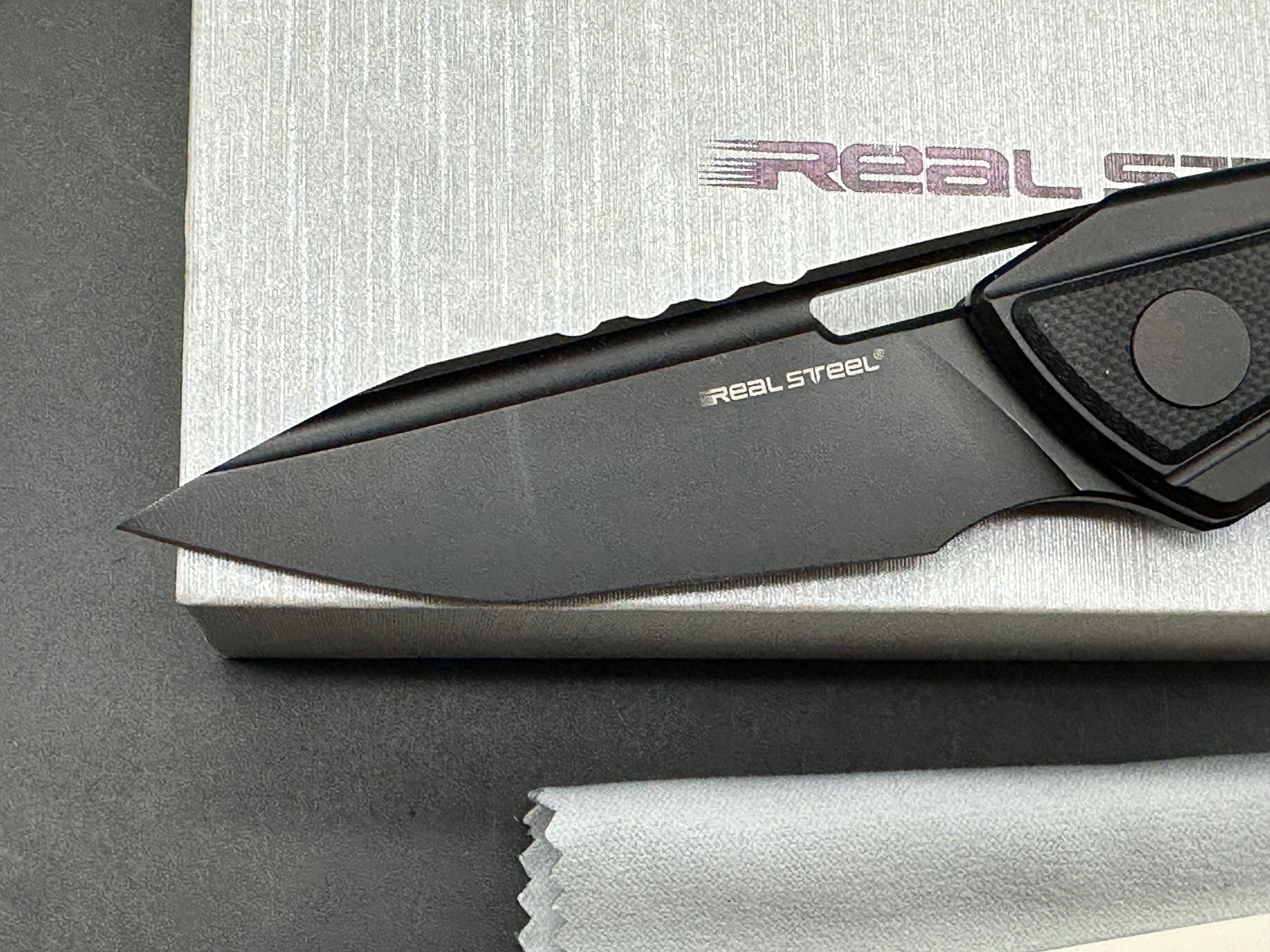 Real Steel Bullet EDC Folding Knife Black Titanium/G10 Handle S35VN Modified Tanto Plain black Blade