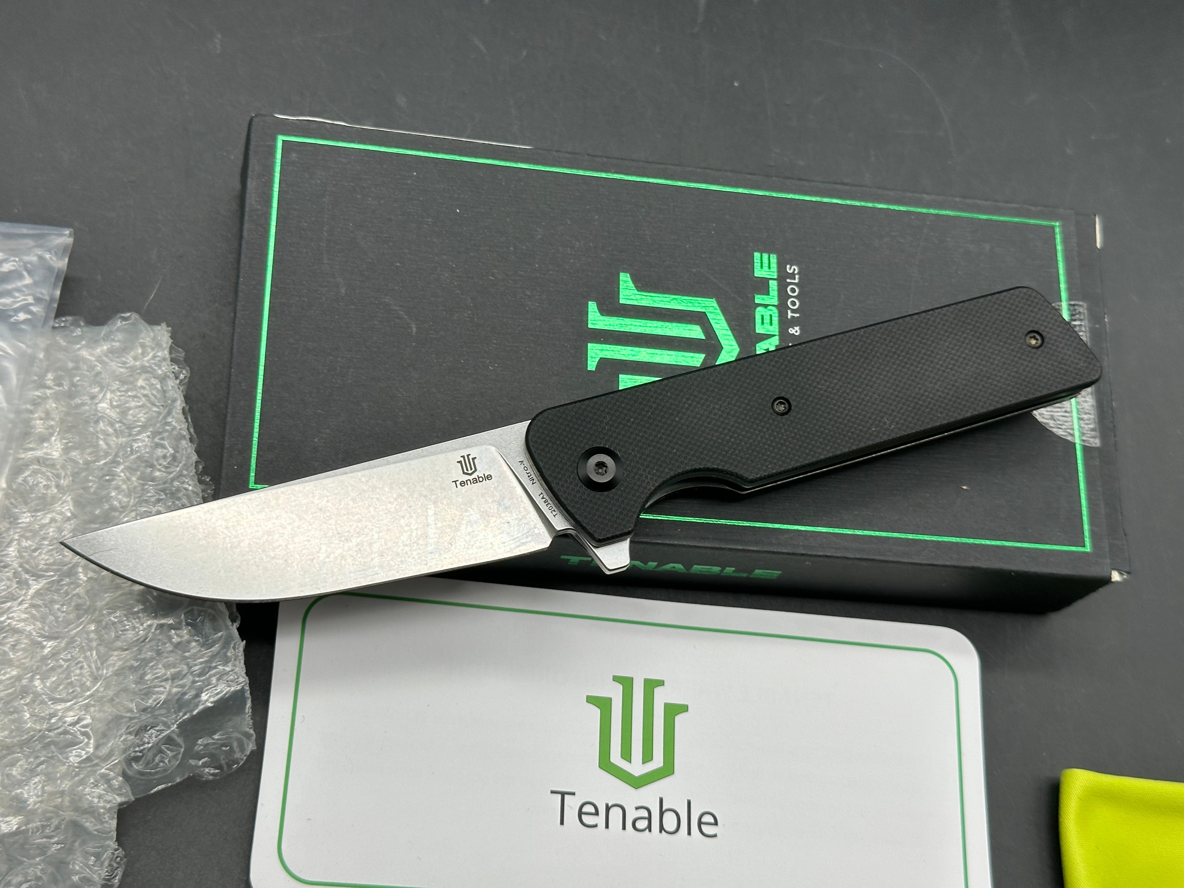 Tenable Anomaly Folding Knife Black G10 Handle Nitro-V Plain Edge Stonewash Finish