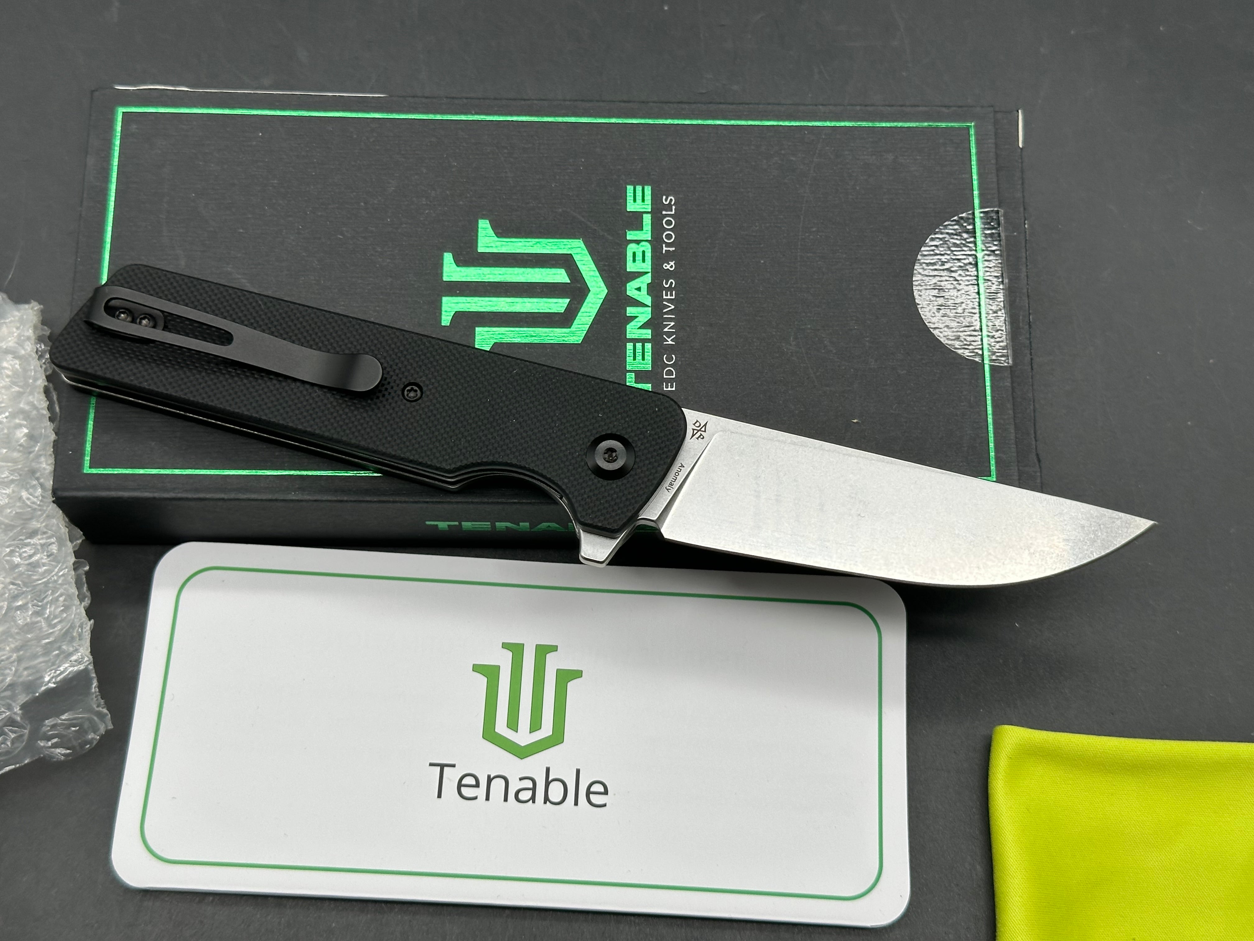 Tenable Anomaly Folding Knife Black G10 Handle Nitro-V Plain Edge Stonewash Finish