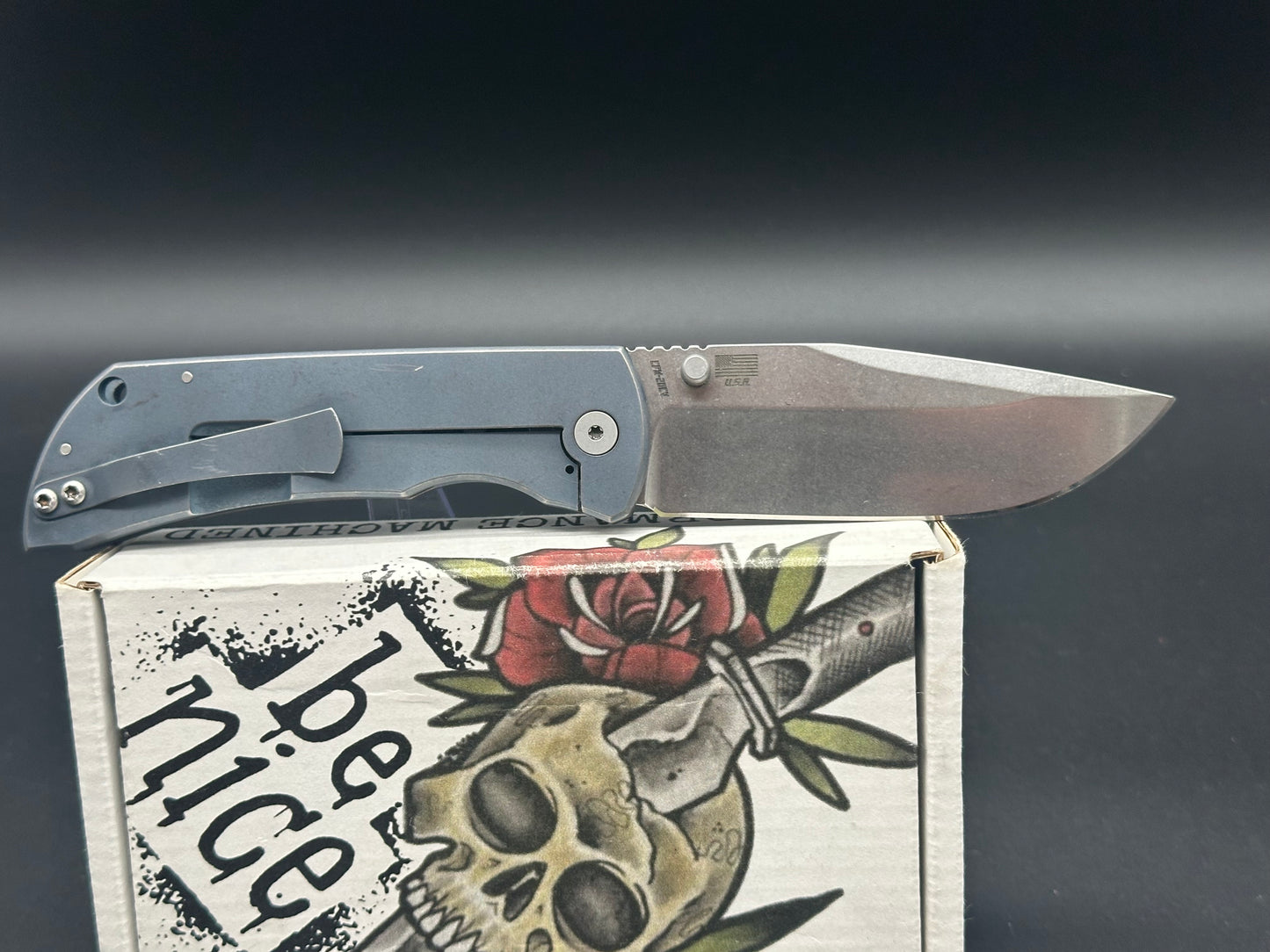 McNees Knives PM Mac 2 - 3.5", "Atomic" Blue Stonewash Titanium / Stonewash