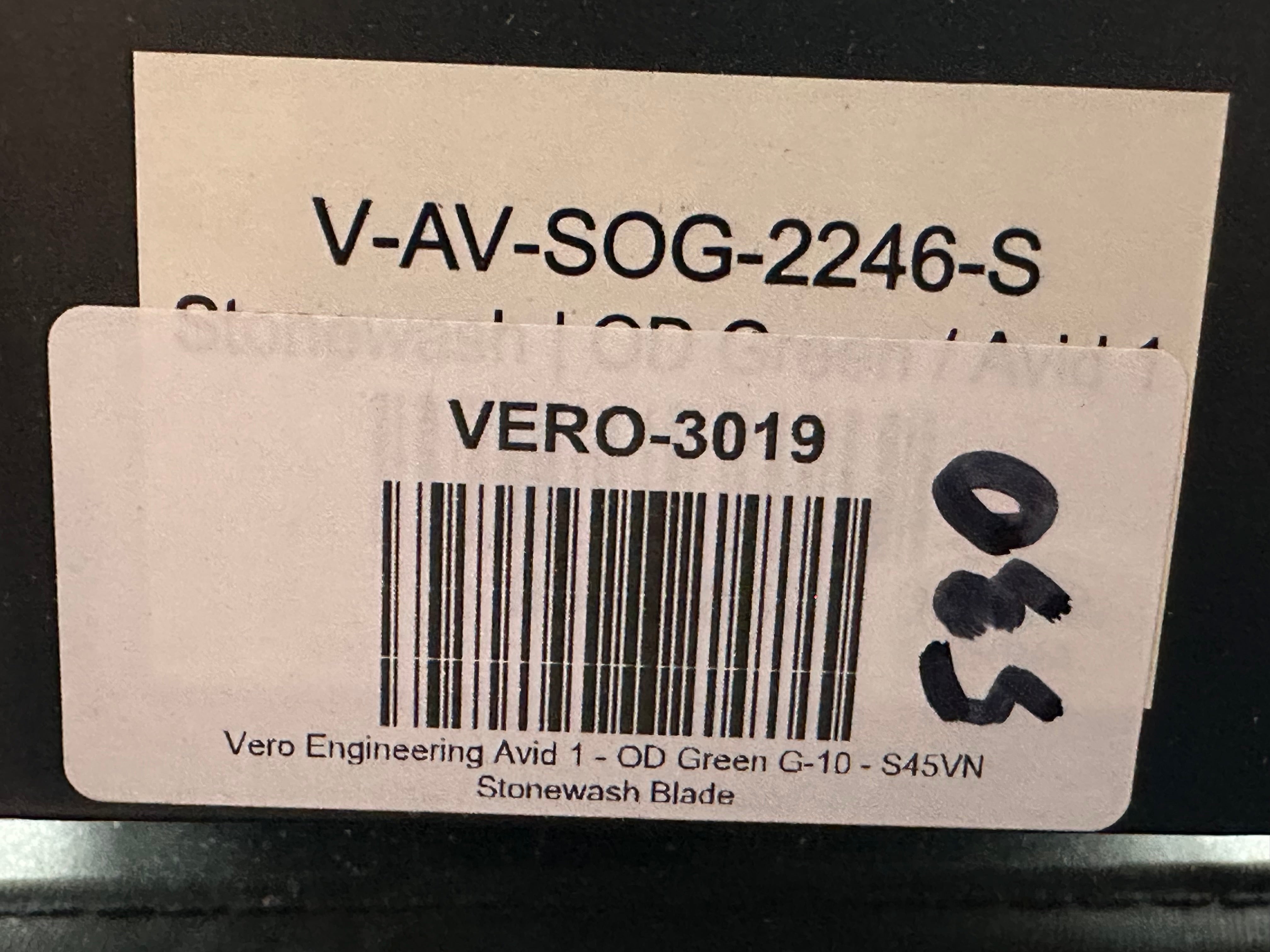 Vero Engineering Avid 1 DLT Exclusive #530 3.25" CPM S45VN Stonewash Blade with OD Green G10 Scales