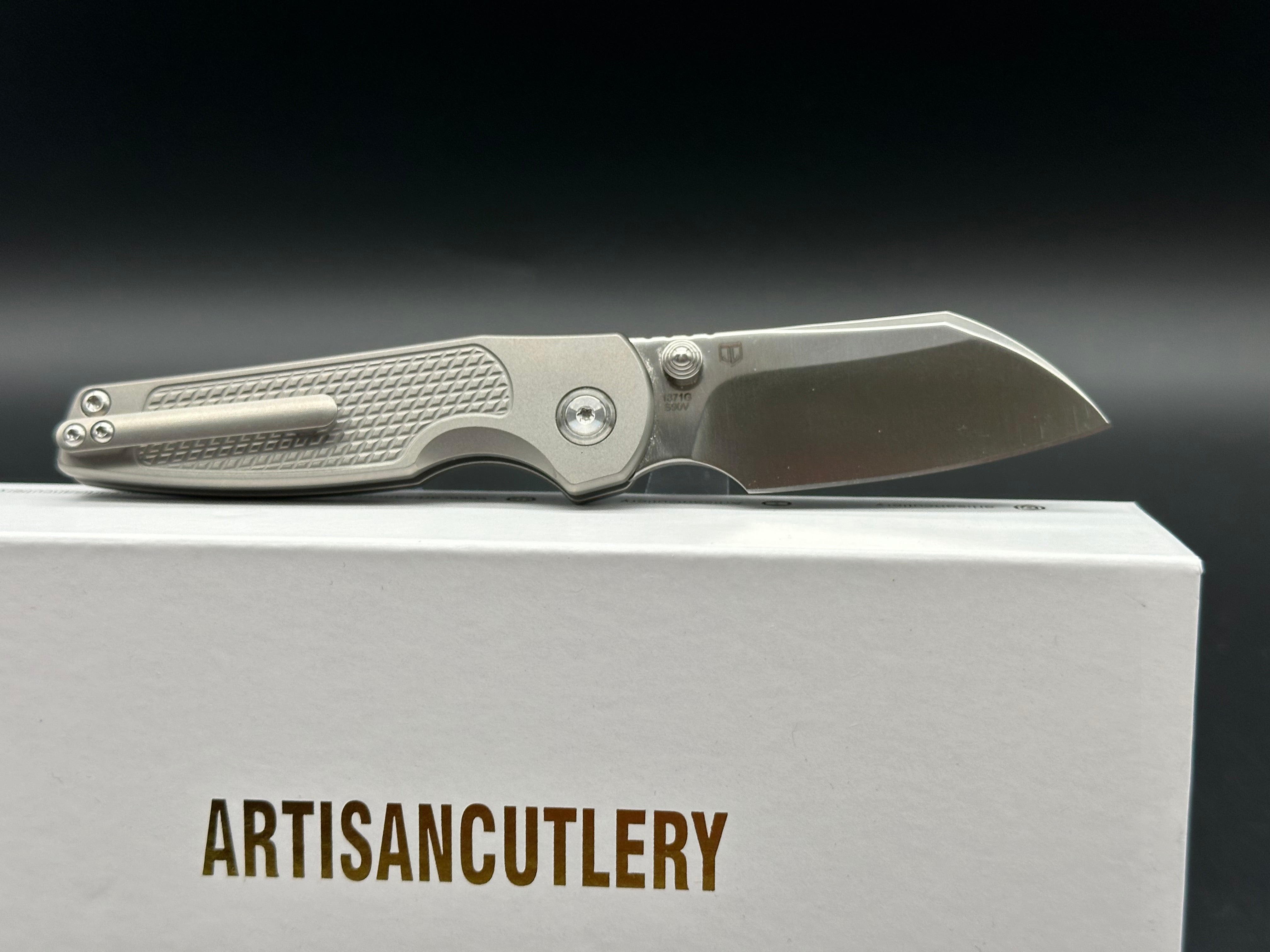 ARTISAN CUTLERY CLEO BUTTON LOCK FOLDING KNIFE TITANIUM HANDLE S90V PLAIN EDGE