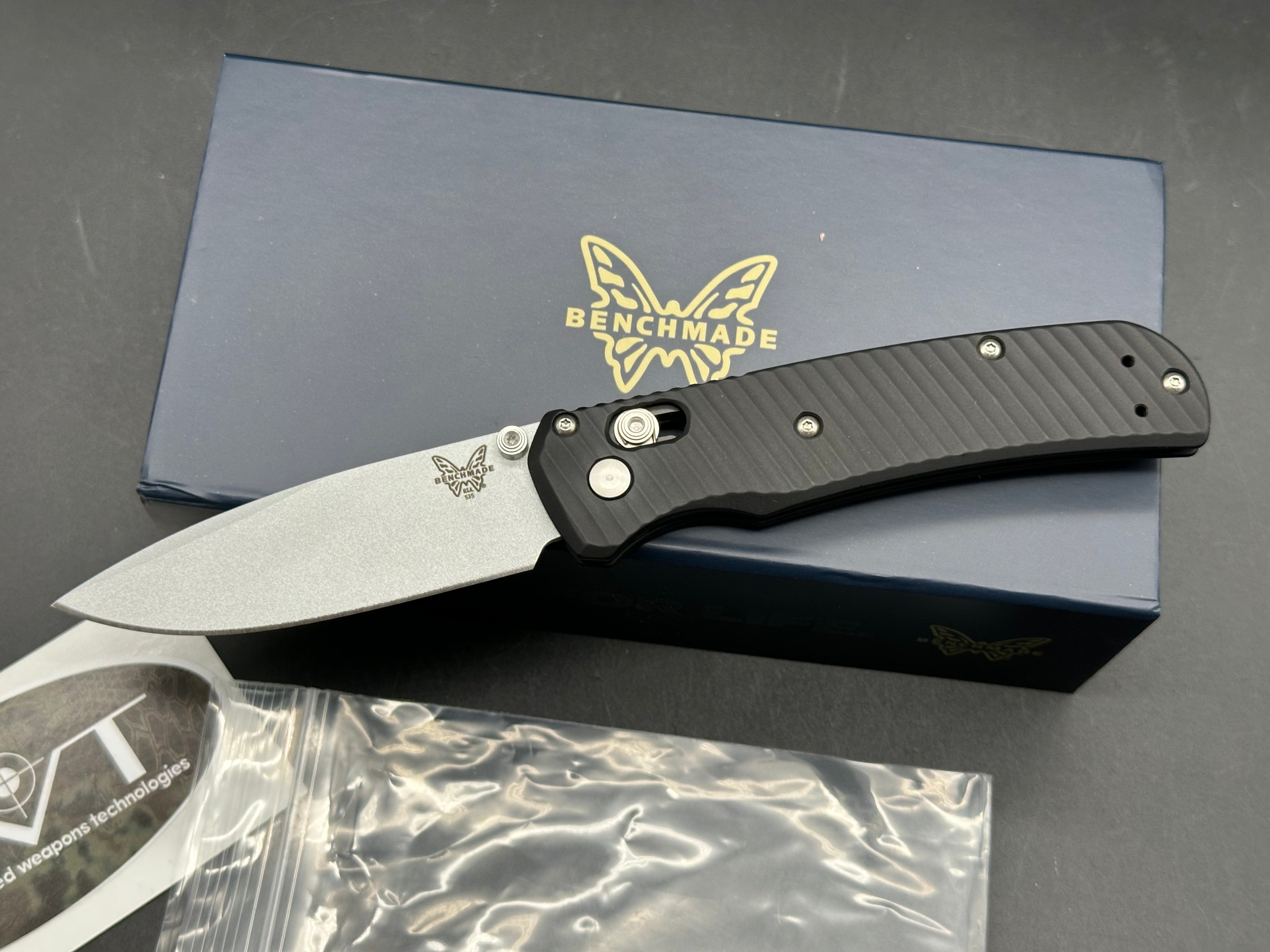 Benchmade Bugout-Custom 3.24" CPM S30V Crushed Silver Cerakote Blade with AWT Anodized Black Aluminum Scales