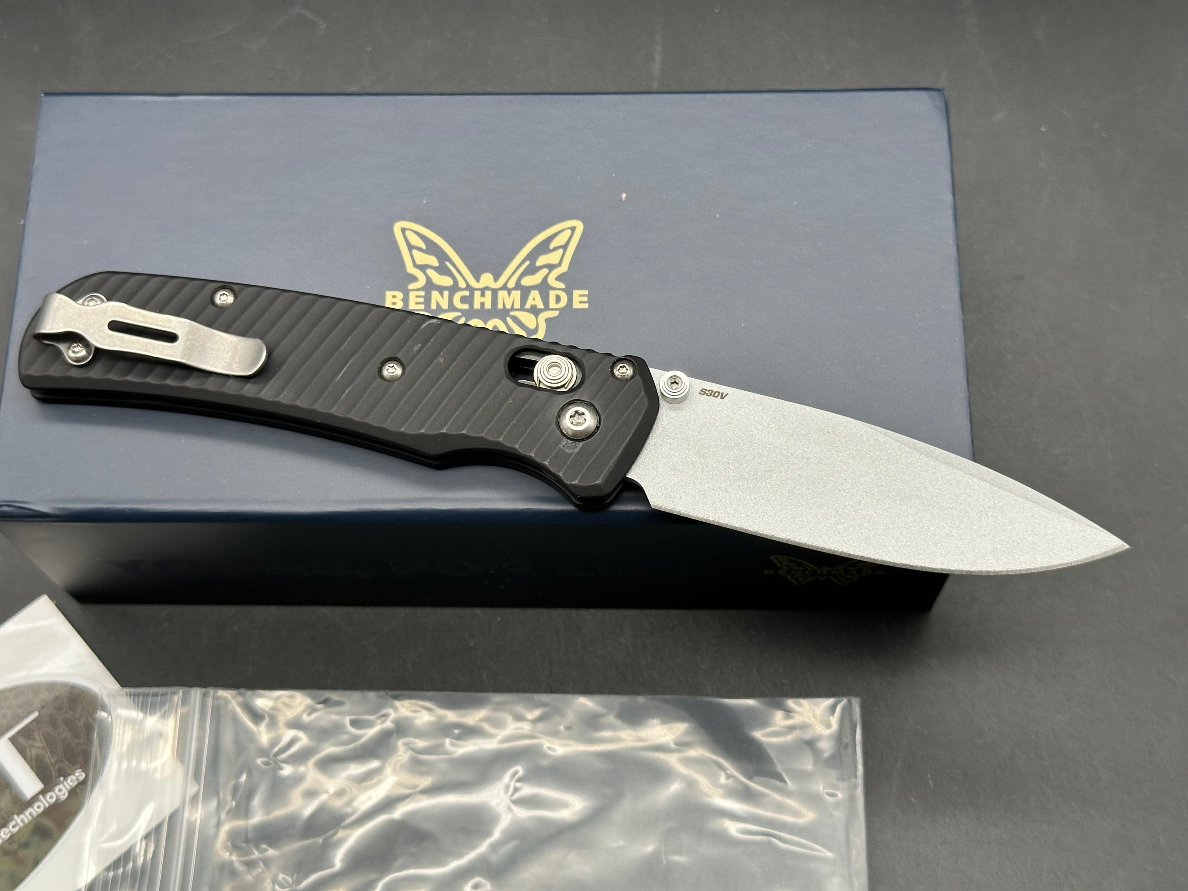 Benchmade Bugout-Custom 3.24" CPM S30V Crushed Silver Cerakote Blade with AWT Anodized Black Aluminum Scales