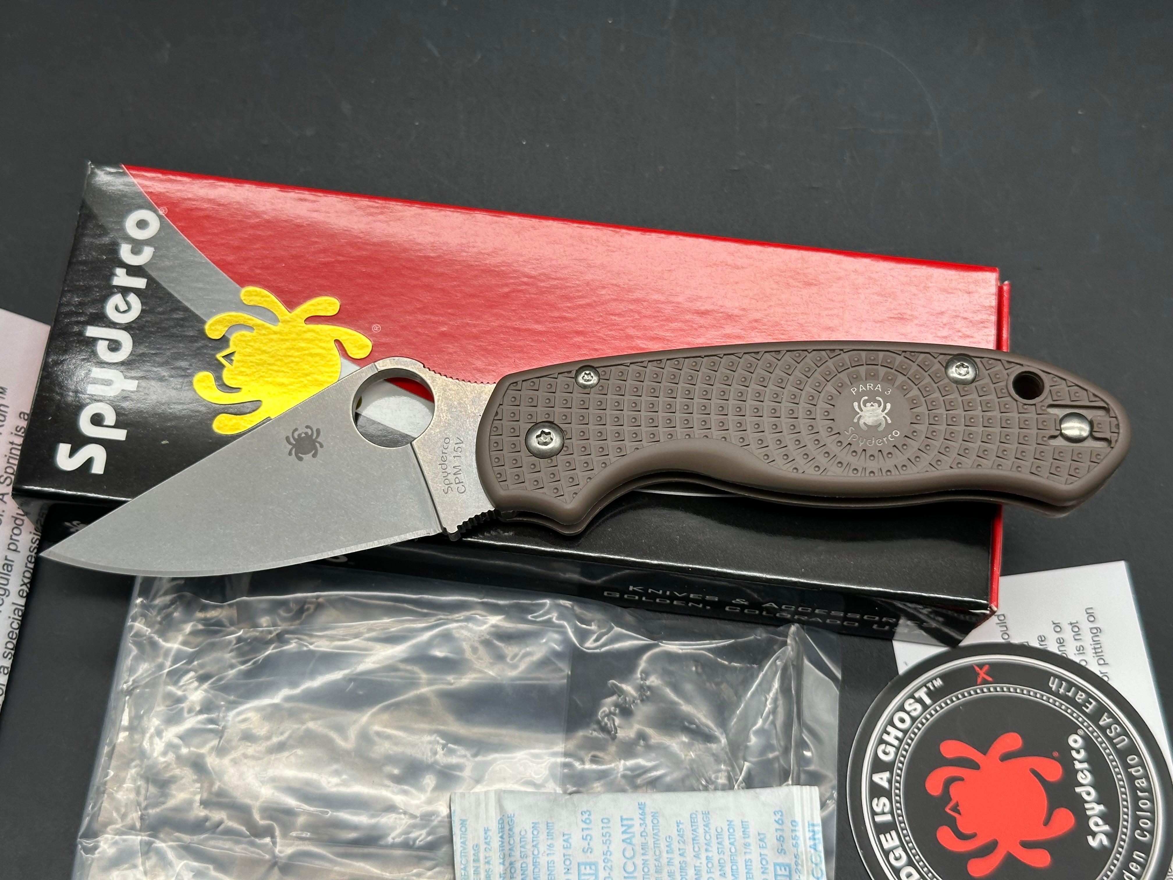 Spyderco Para 3 Lightweight - Sprint Run 2.93" CPM 15V Stonewash Blade with Brown FRN Scales
