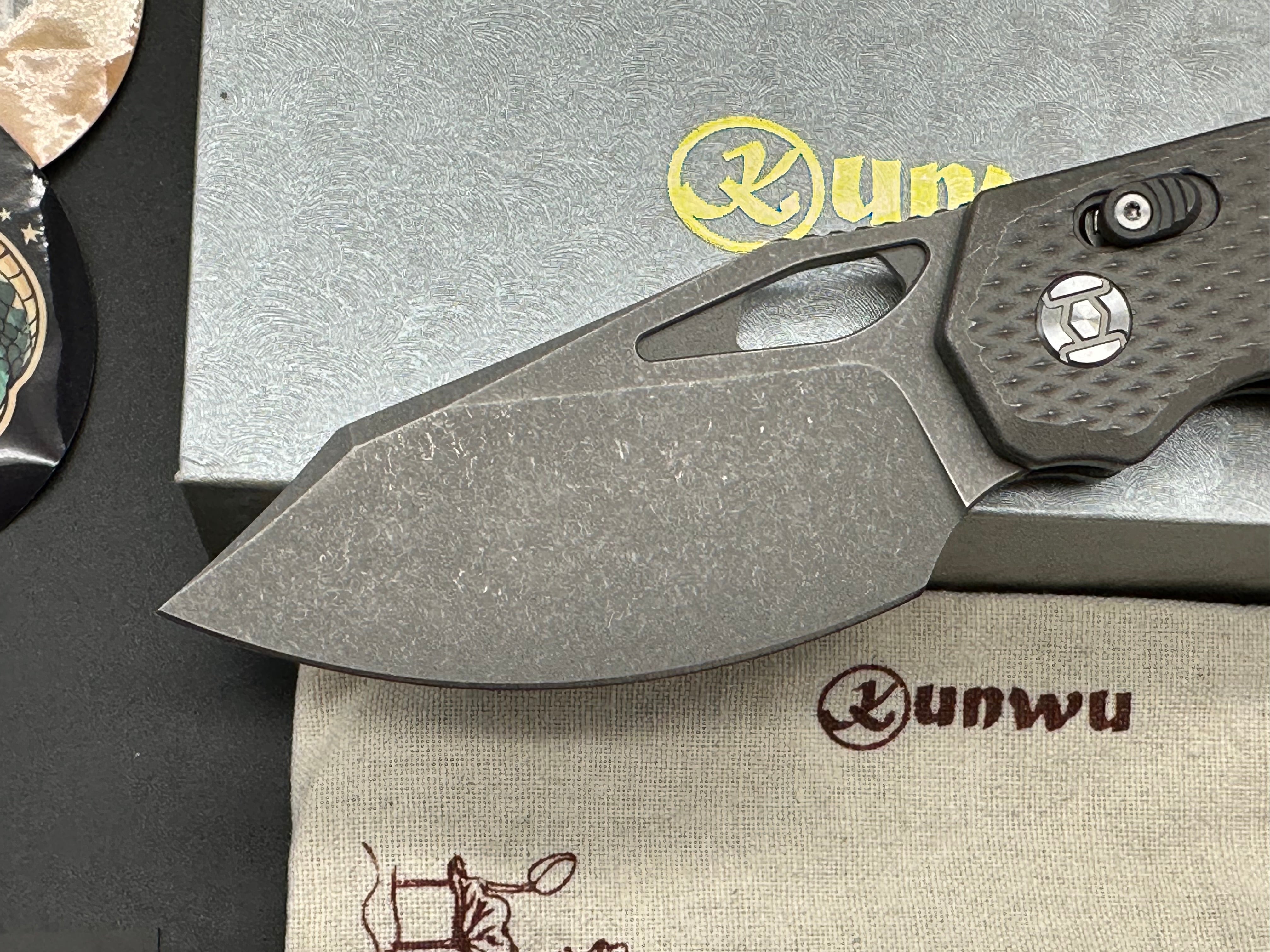 Kunwu X-Padre 3.34" Elmax Stonewash Blade with Stonewash Diamond Textured Titanium Scales