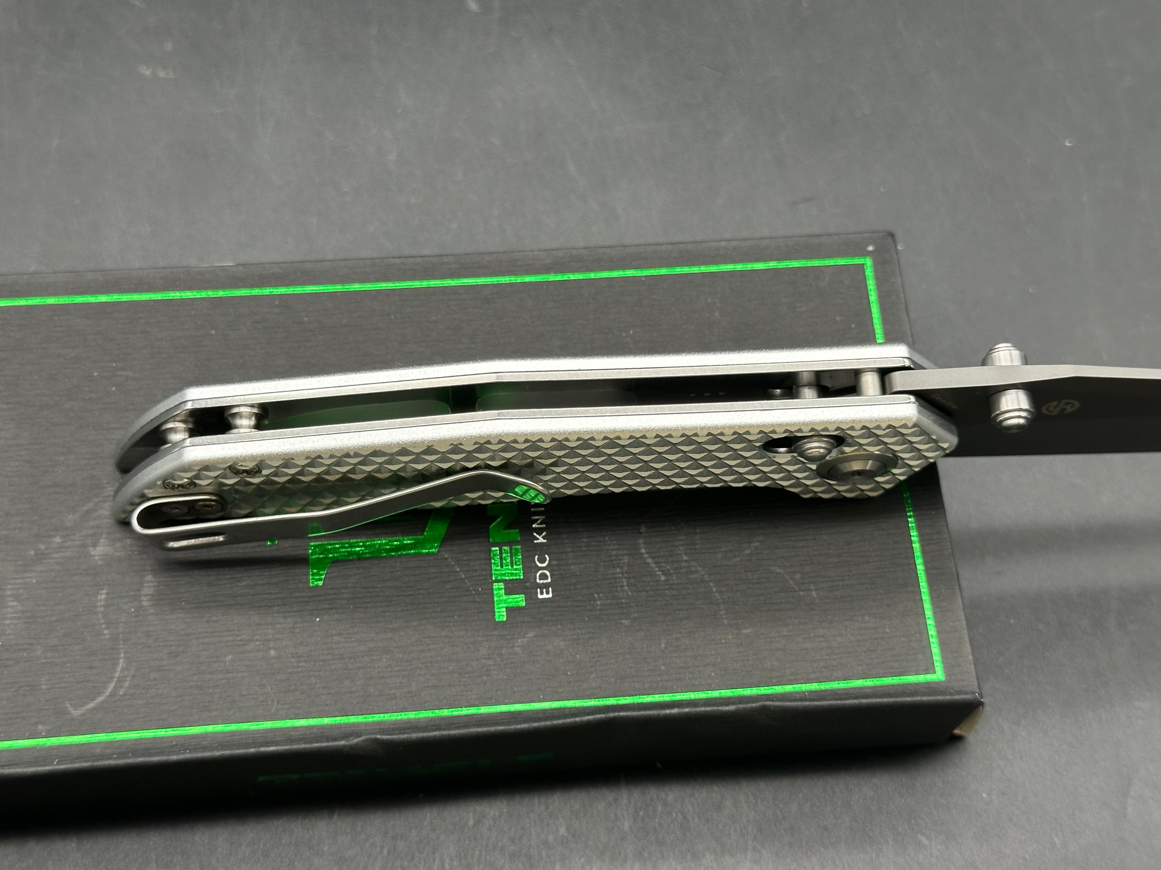 TENABLE DEADITE SILVER ALUMINUM HANDLE 14C28N CLIP POINT PLAIN GRAY TICN COATED BLADE