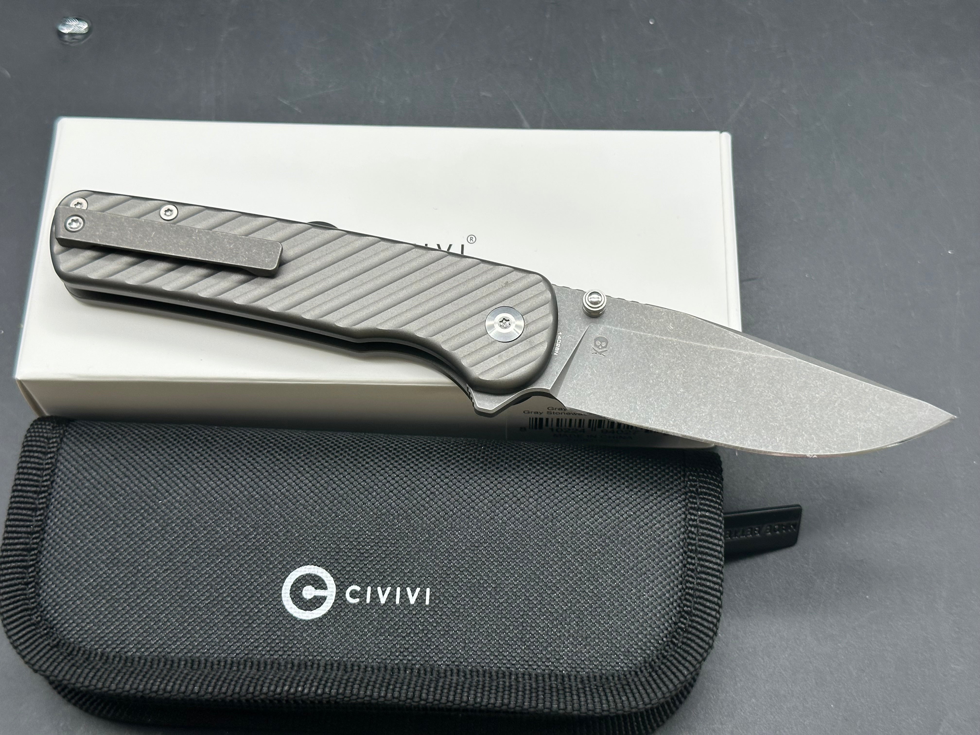 CIVIVI IRON TIDE FOREST GRAY ALUMINUM HANDLE 14C28N PLAIN EDGE GRAY STONEWASH FINISH