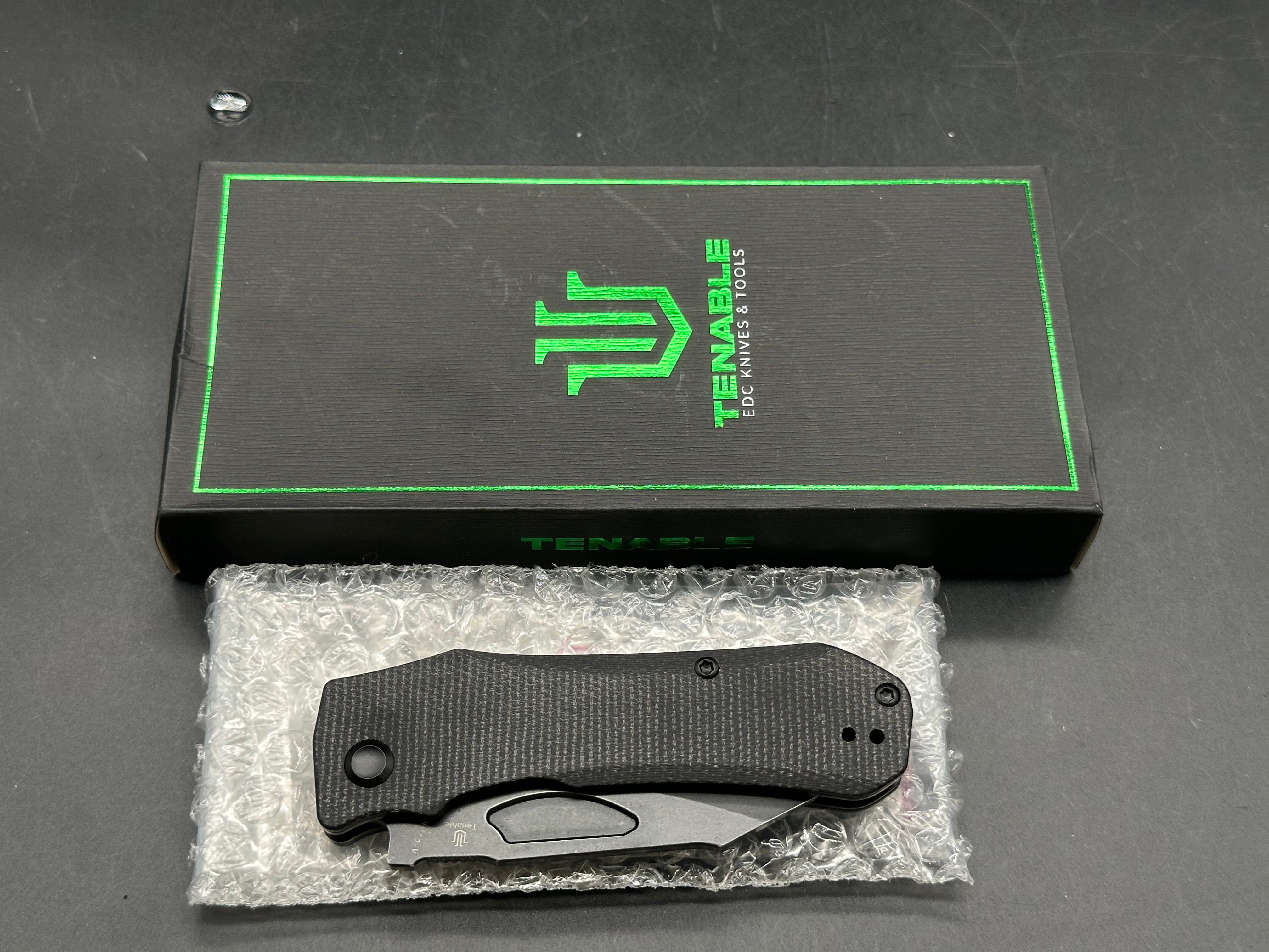 TENABLE LOKI BLACK MICARTA HANDLE NITRO-V WHARNCLIFFE PLAIN EDGE BLACKWASH FINISH