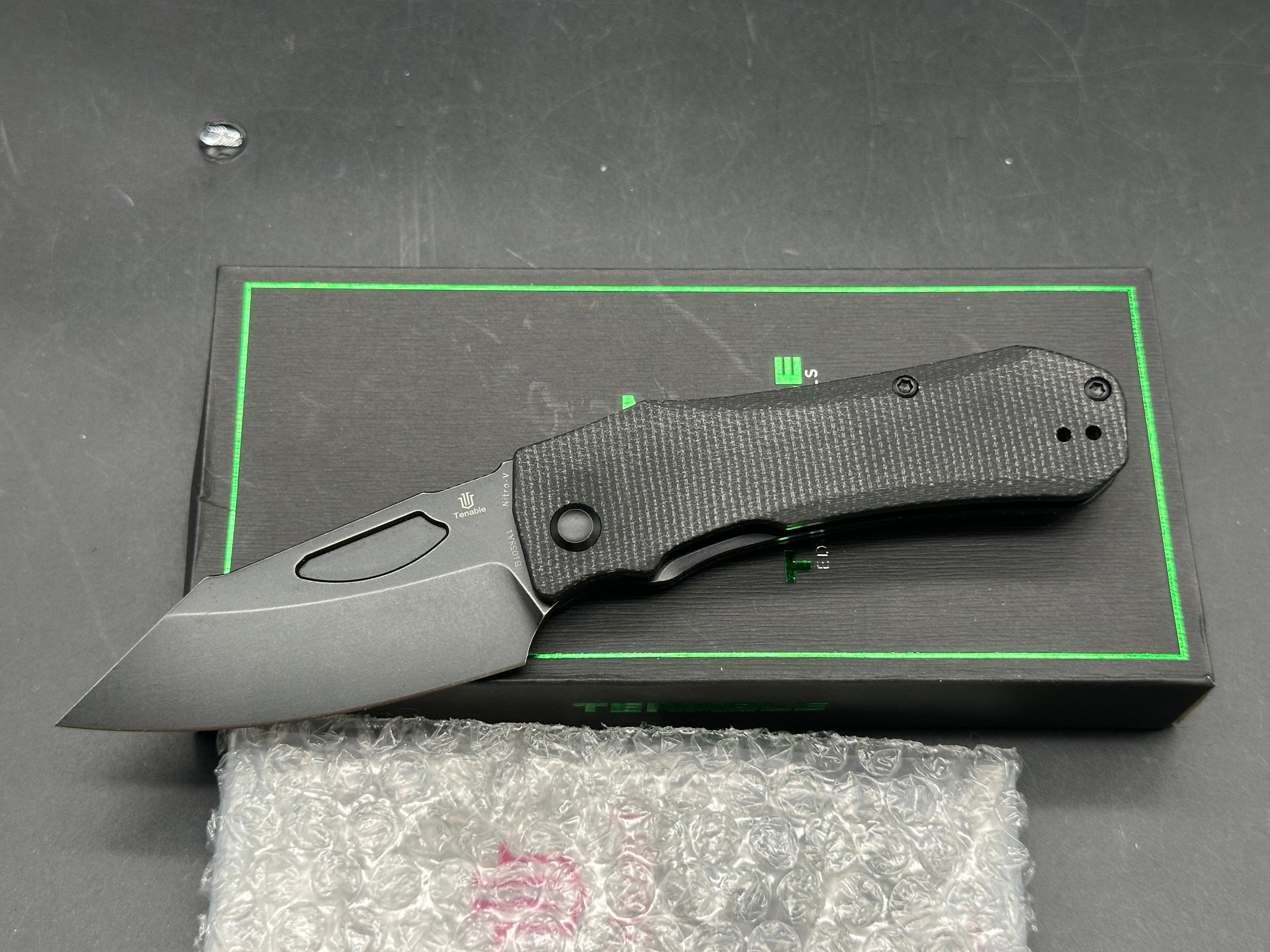 TENABLE LOKI BLACK MICARTA HANDLE NITRO-V WHARNCLIFFE PLAIN EDGE BLACKWASH FINISH