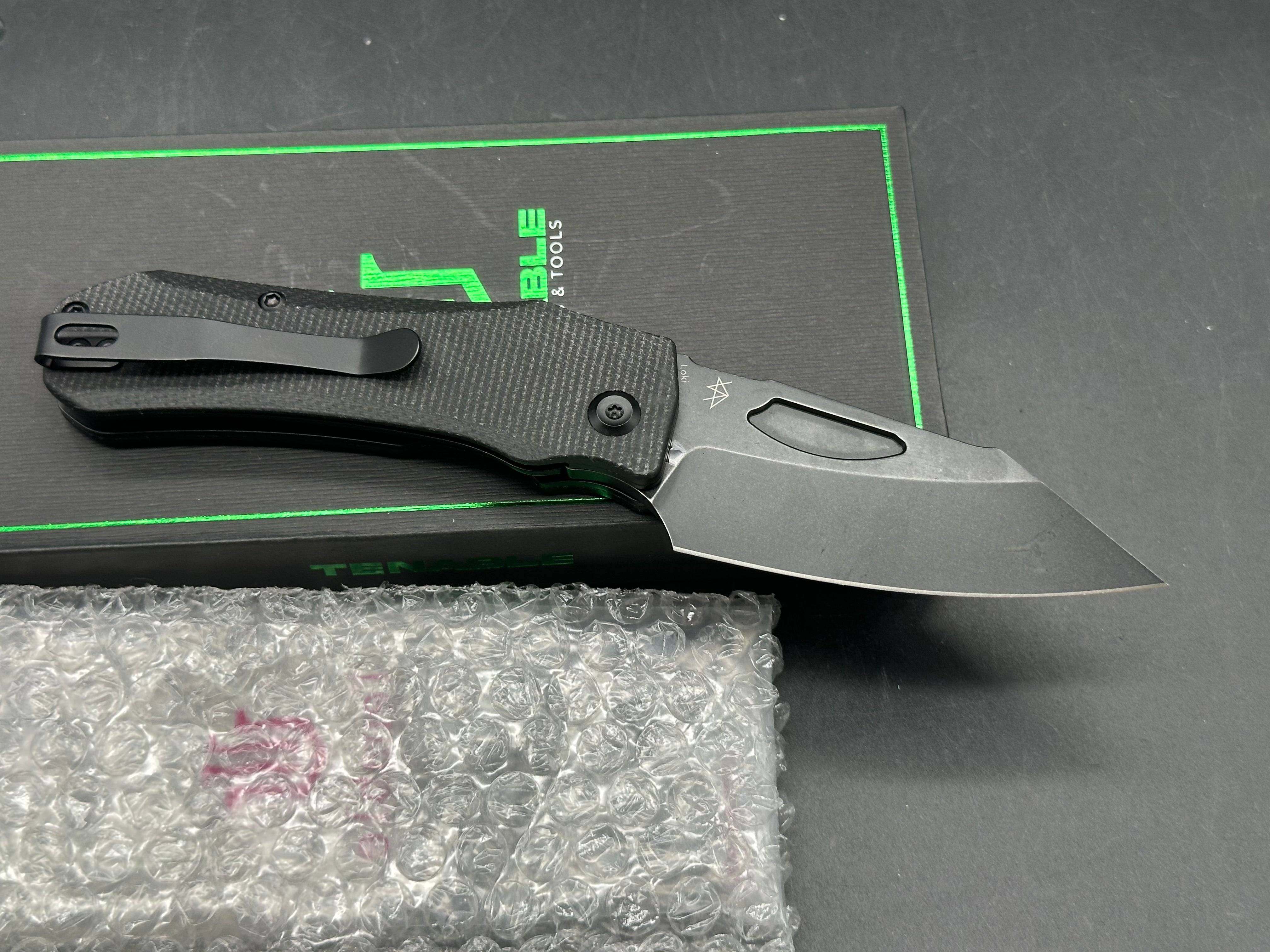TENABLE LOKI BLACK MICARTA HANDLE NITRO-V WHARNCLIFFE PLAIN EDGE BLACKWASH FINISH
