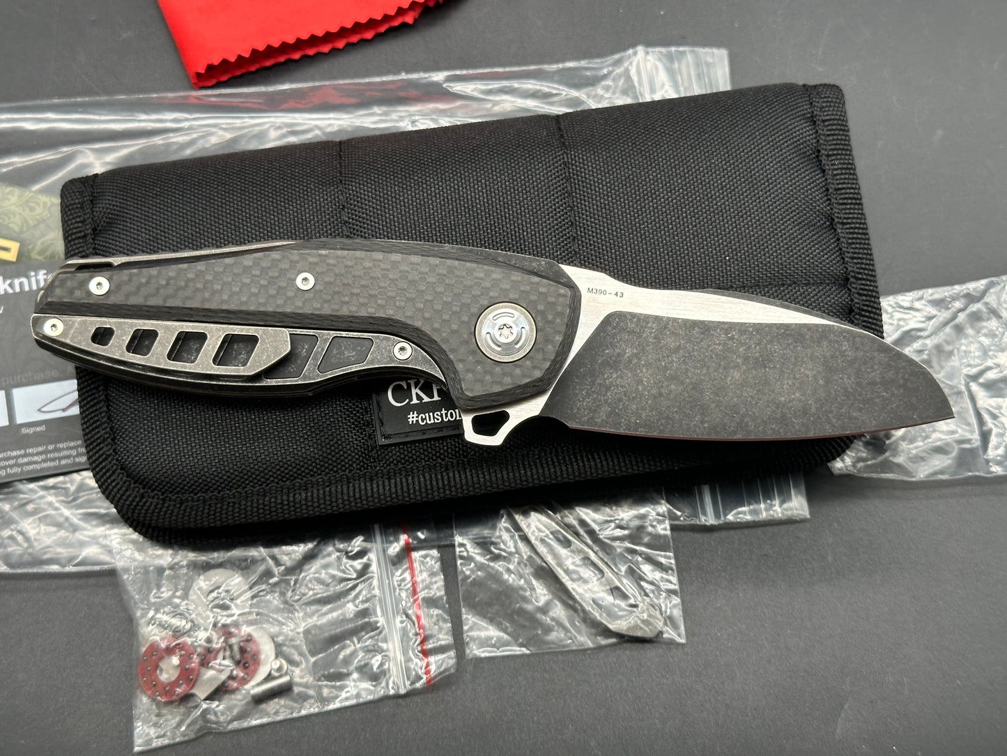 CKF Aich #43, Two-Tone Black Stonewashed/Hand Rubbed Satin M390 Blade