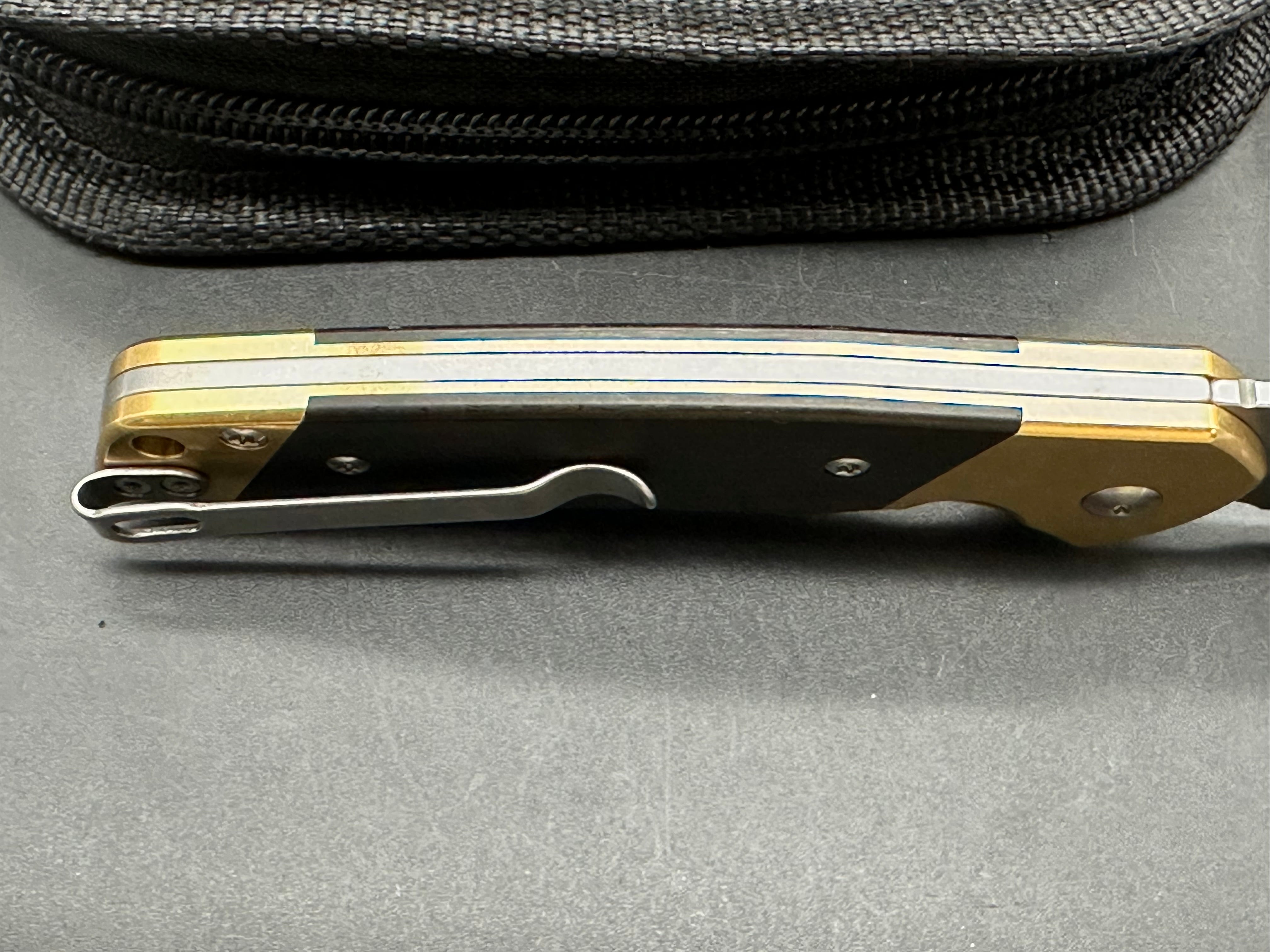 CJRB BOWIE PYRITE FOLDING KNIFE BRASS/WOOD HANDLE AR-RPM9 CLIP POINT PLAIN EDGE STONEWASH FINISH