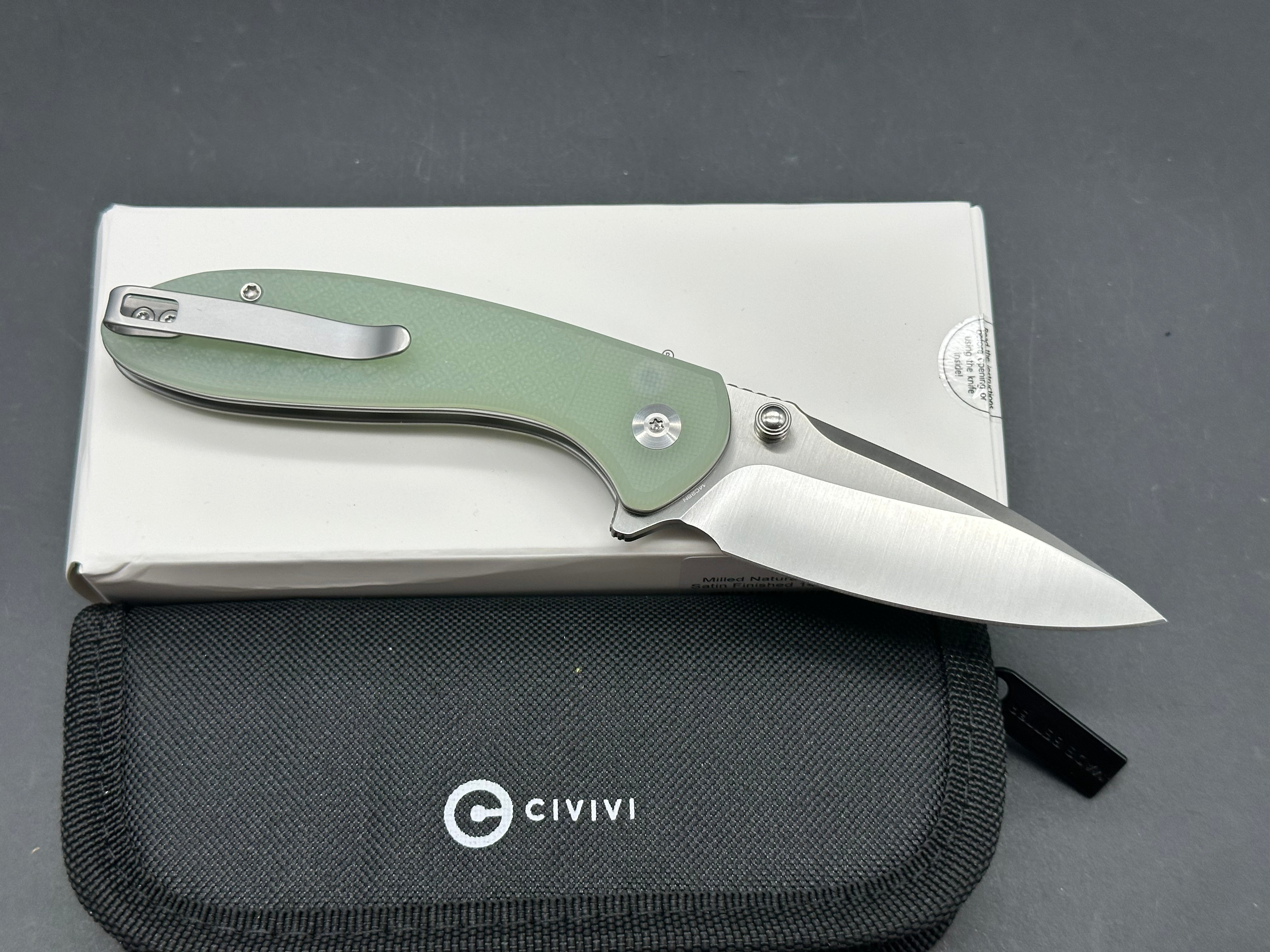 CIVIVI FAEGER FOLDING KNIFE MILLED NATURAL G10 HANDLE 14C28N